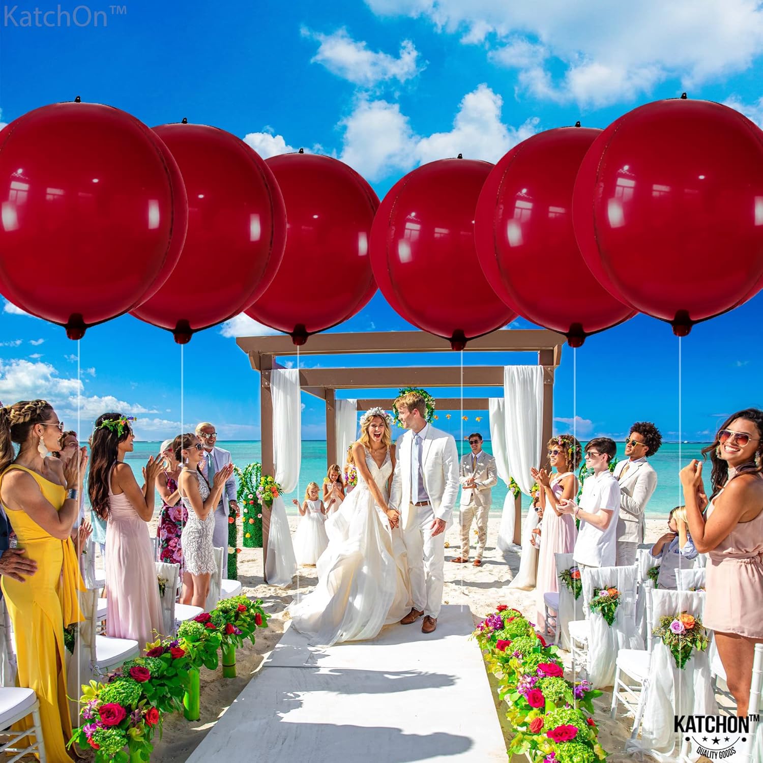 KatchOn, Globos rojos grandes de Mylar de 22 pulgadas, paquete de 6, globos rojos rubí, globos rojos metálicos para decoraciones de cumpleaños
