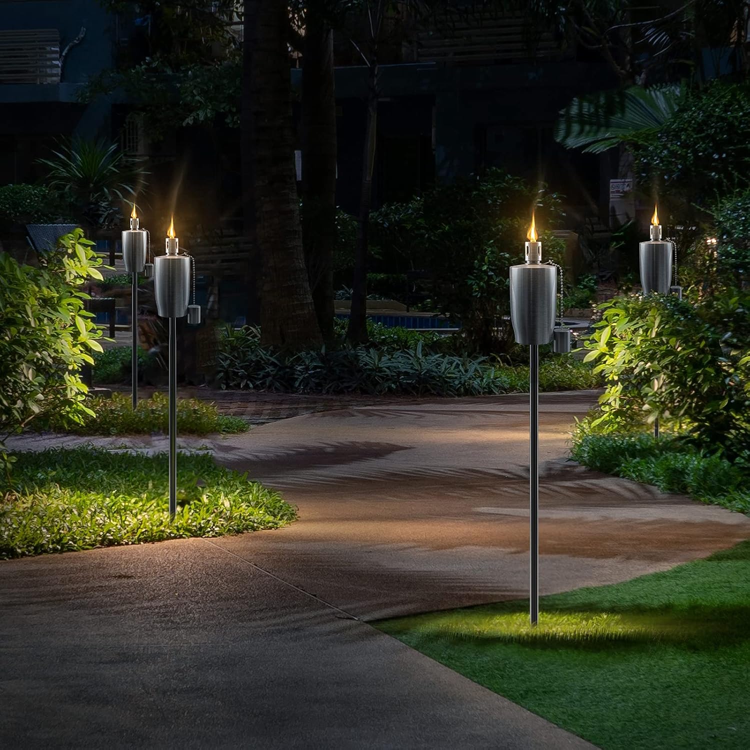 Matney Antorchas de acero inoxidable para exteriores, luces decorativas para jardín y patio, lámpara de aceite de 5 pies para citronela, mecha de