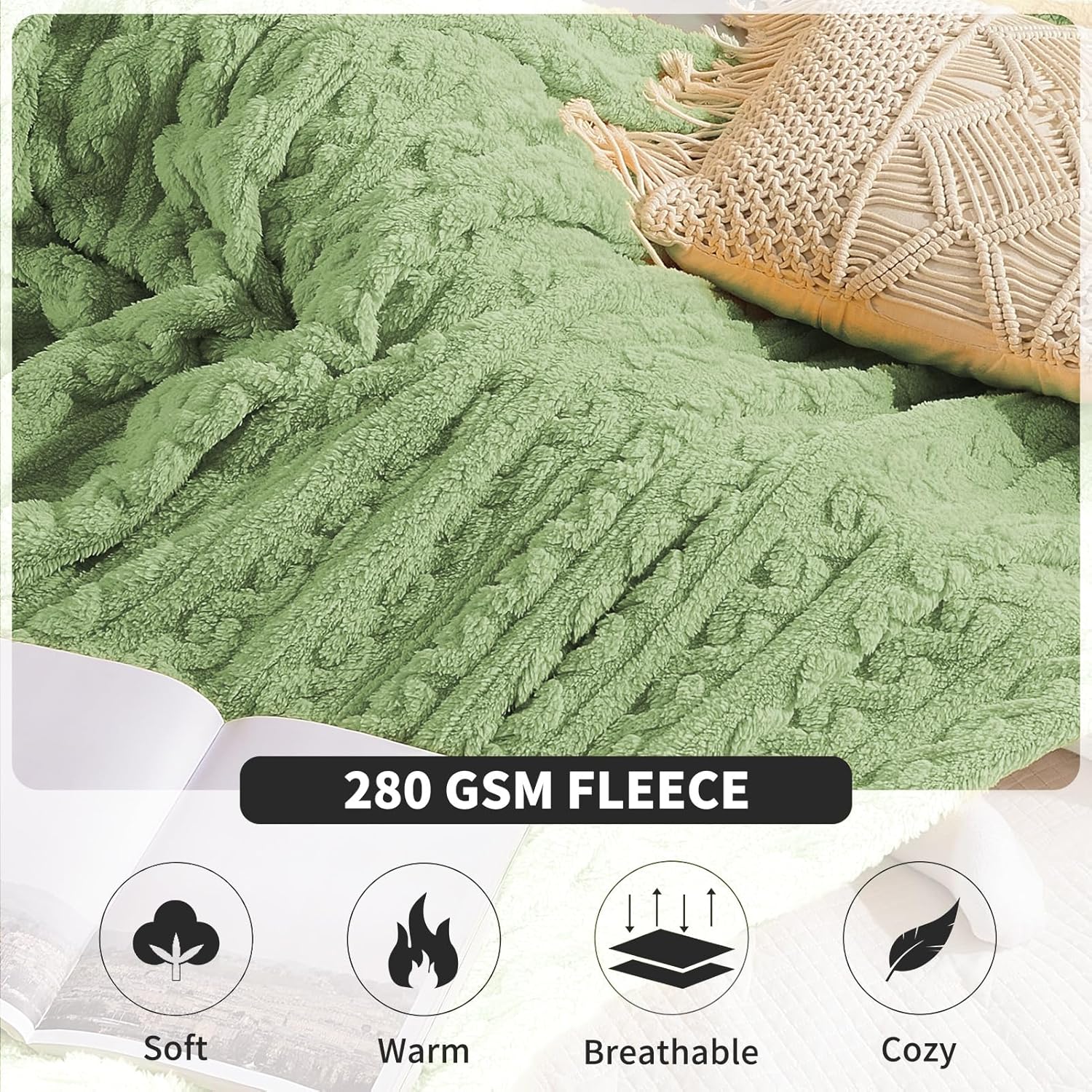 FY FIBER HOUSE Manta de forro polar con patrón 3D, cálida, súper suave, esponjosa, acogedora manta decorativa para cama, sofá, campamento, viajes