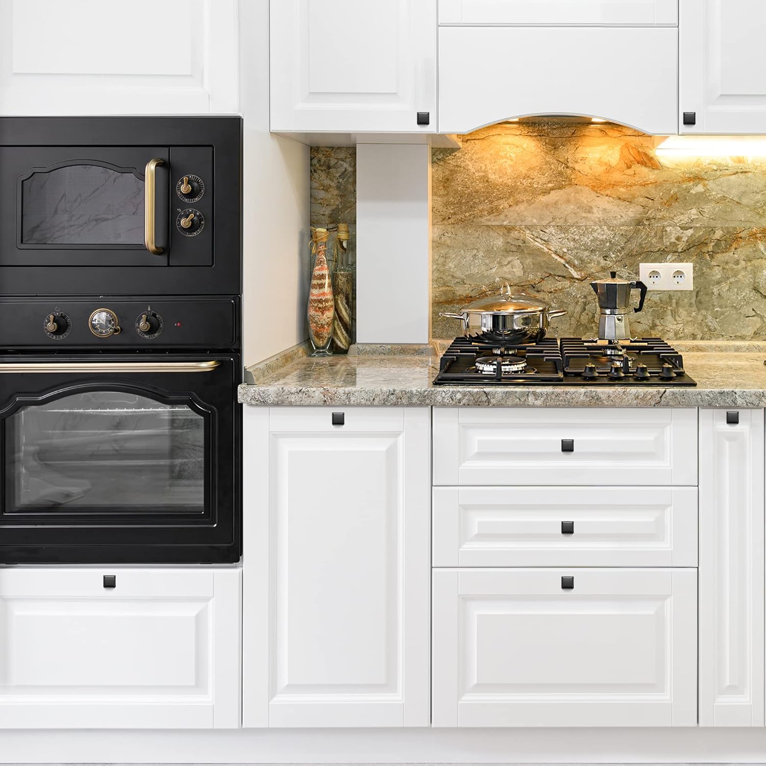Home Expert Paquete de 25 pomos negros para gabinetes de cocina, pomos cuadrados negros para armarios y cajones de cocina color negro mate,