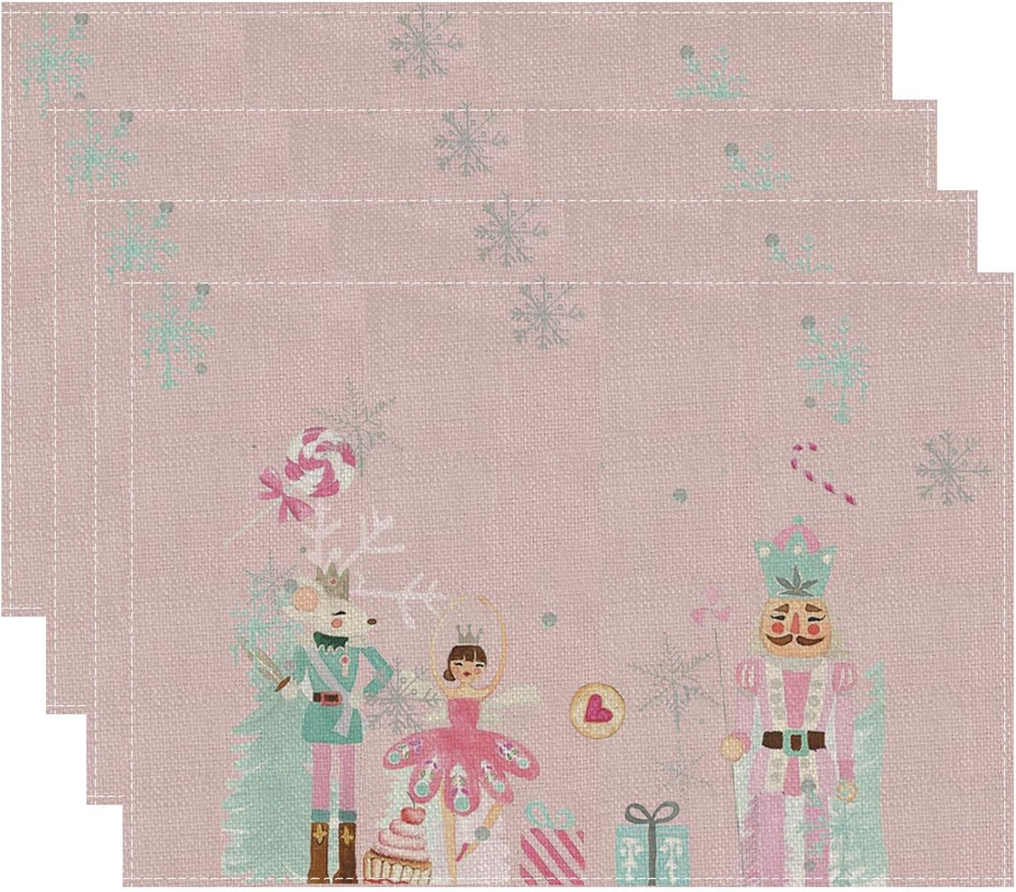 PartyBuzz – Juego de 4 manteles individuales de Navidad con diseño de cascanueces rosados, decoración para el hogar, cocina, comedor