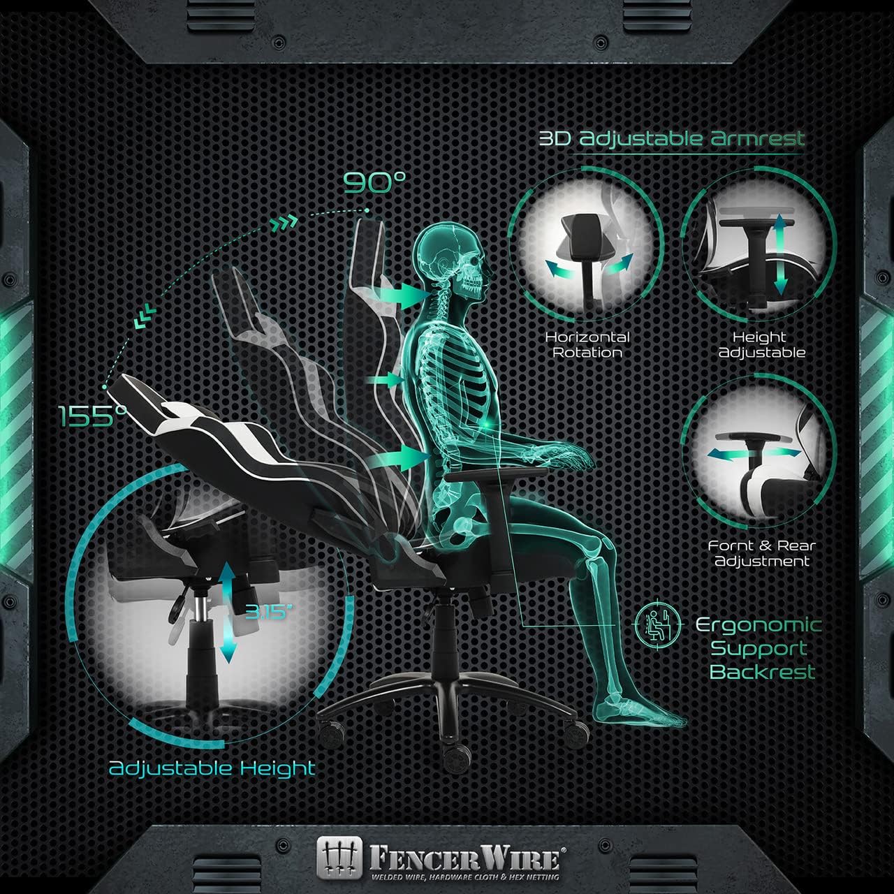 Fencer Wire Silla ergonómica para videojuegos de lujo, silla ergonómica de cuero con respaldo alto, altura ajustable con elevación de gas comercial,