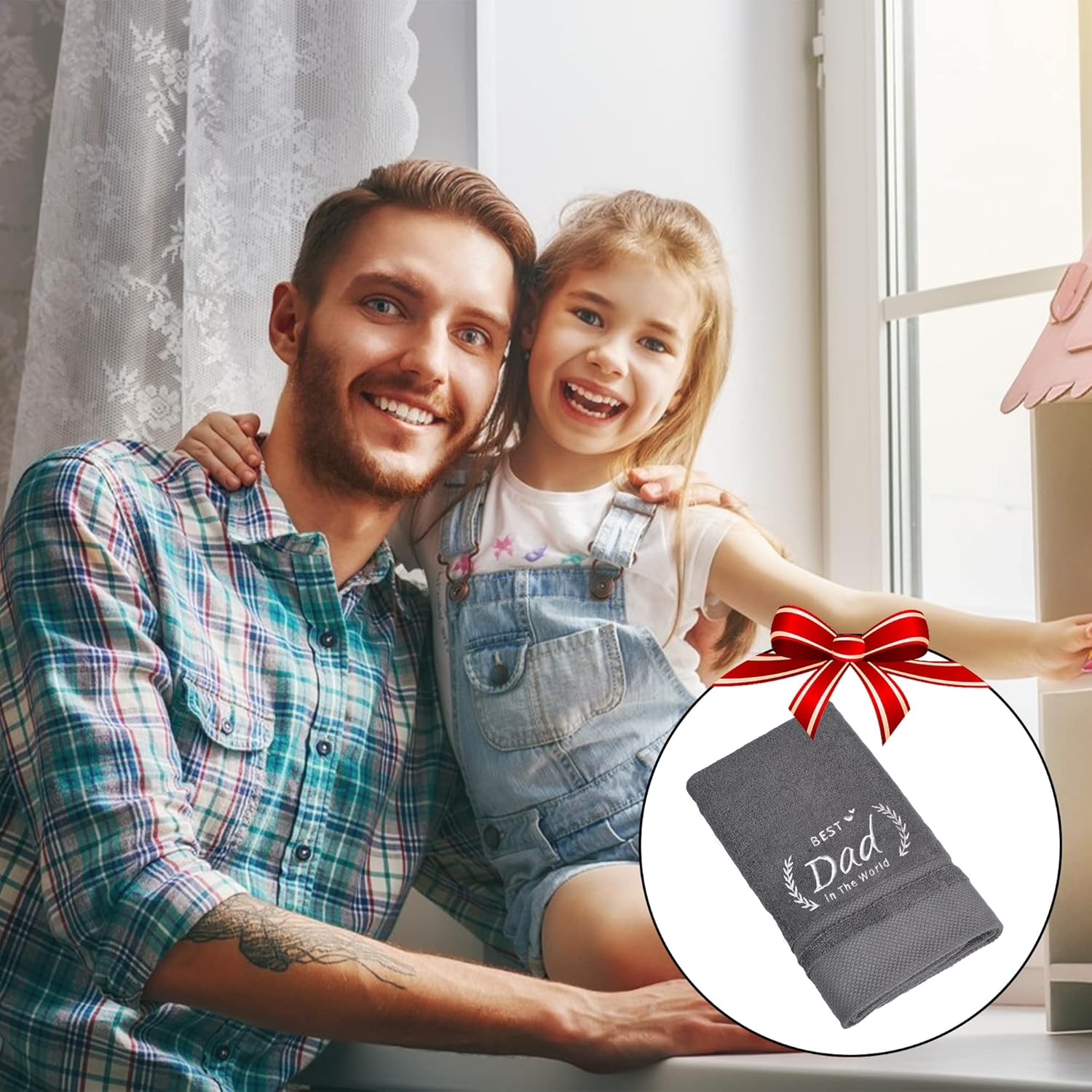 Regalos de cumpleaños para papá, toalla del mejor papá del mundo, regalos para el mejor papá de hija e hijo, toallas bordadas (19 x 39 pulgadas)