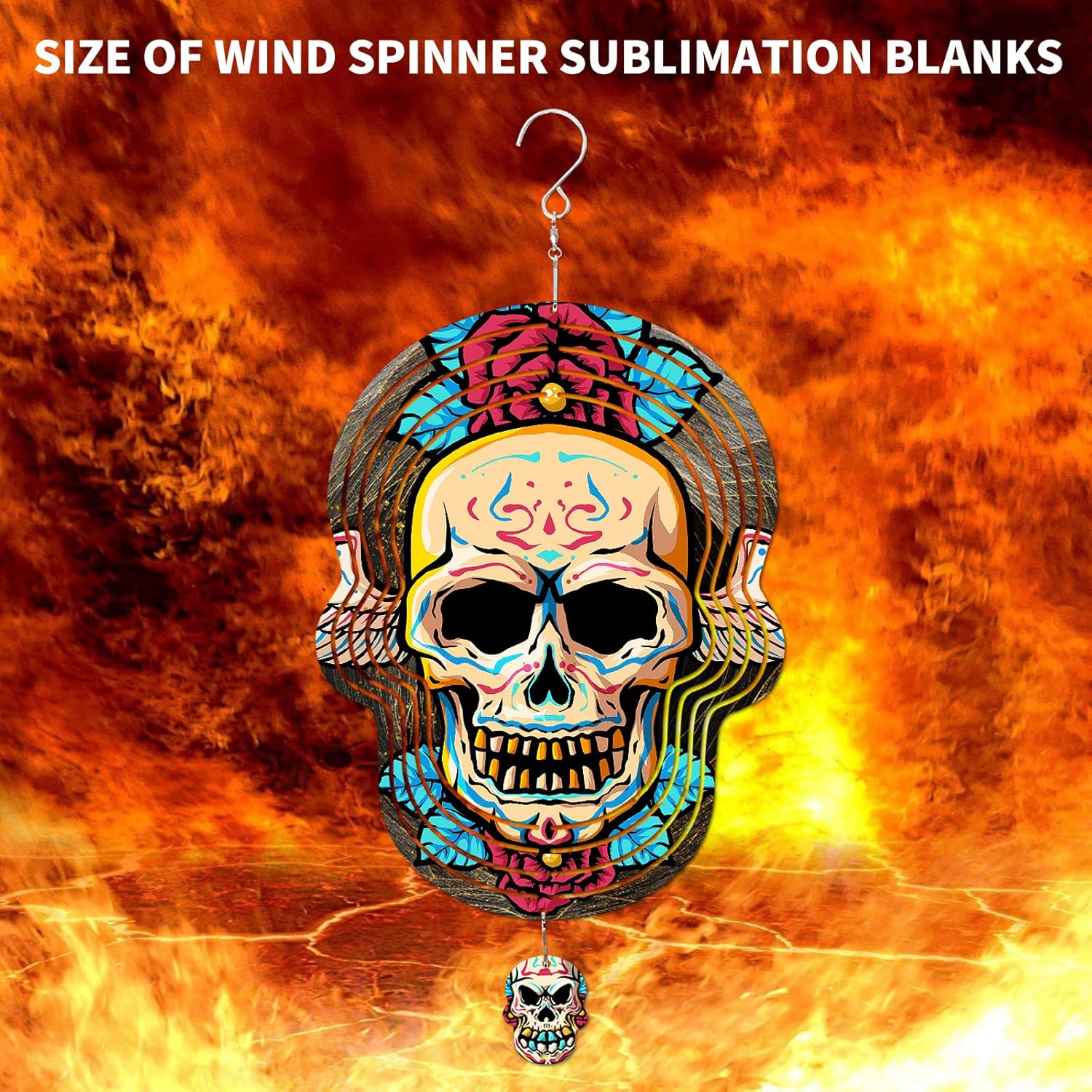 Paquete de 4 hilanderos de viento de sublimación, escultura cinética de aluminio 3D con forma de calavera, molduras de suspensión giratorias para