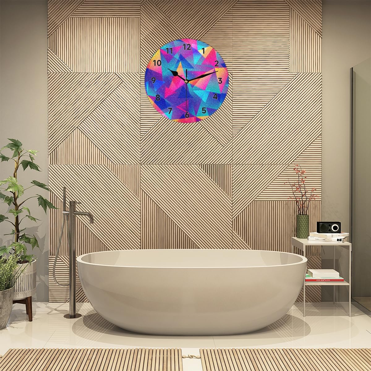 Reloj de pared con diseño de arco iris geométrico, silencioso, redondo, funciona con pilas, decoración moderna del hogar para sala de estar,