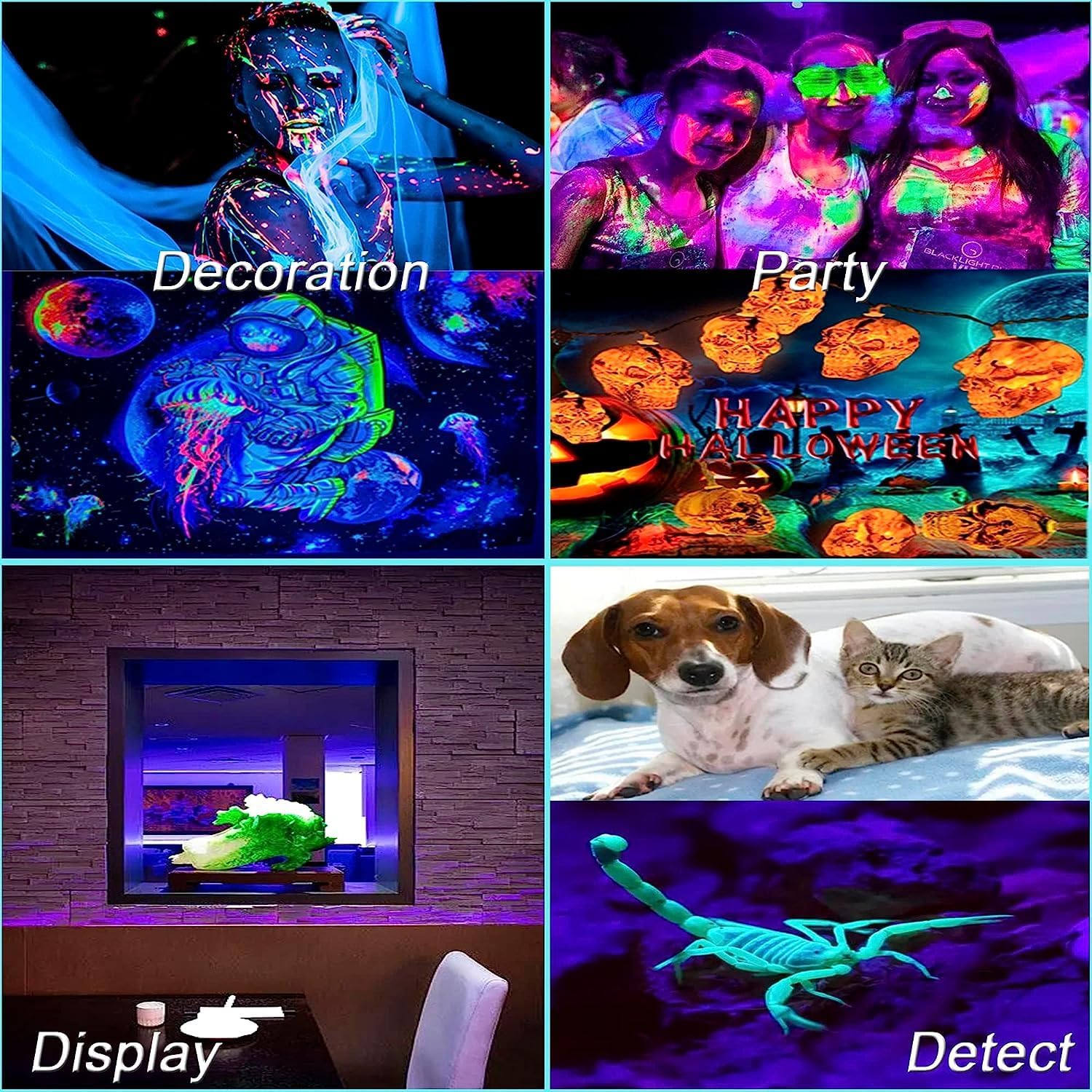 TITO Paquete de 4 barras de luz negra LED UV USB de 10 W y 1 pie, tubo de tira de luz negra montado con imán, barra de luces negras que brillan en