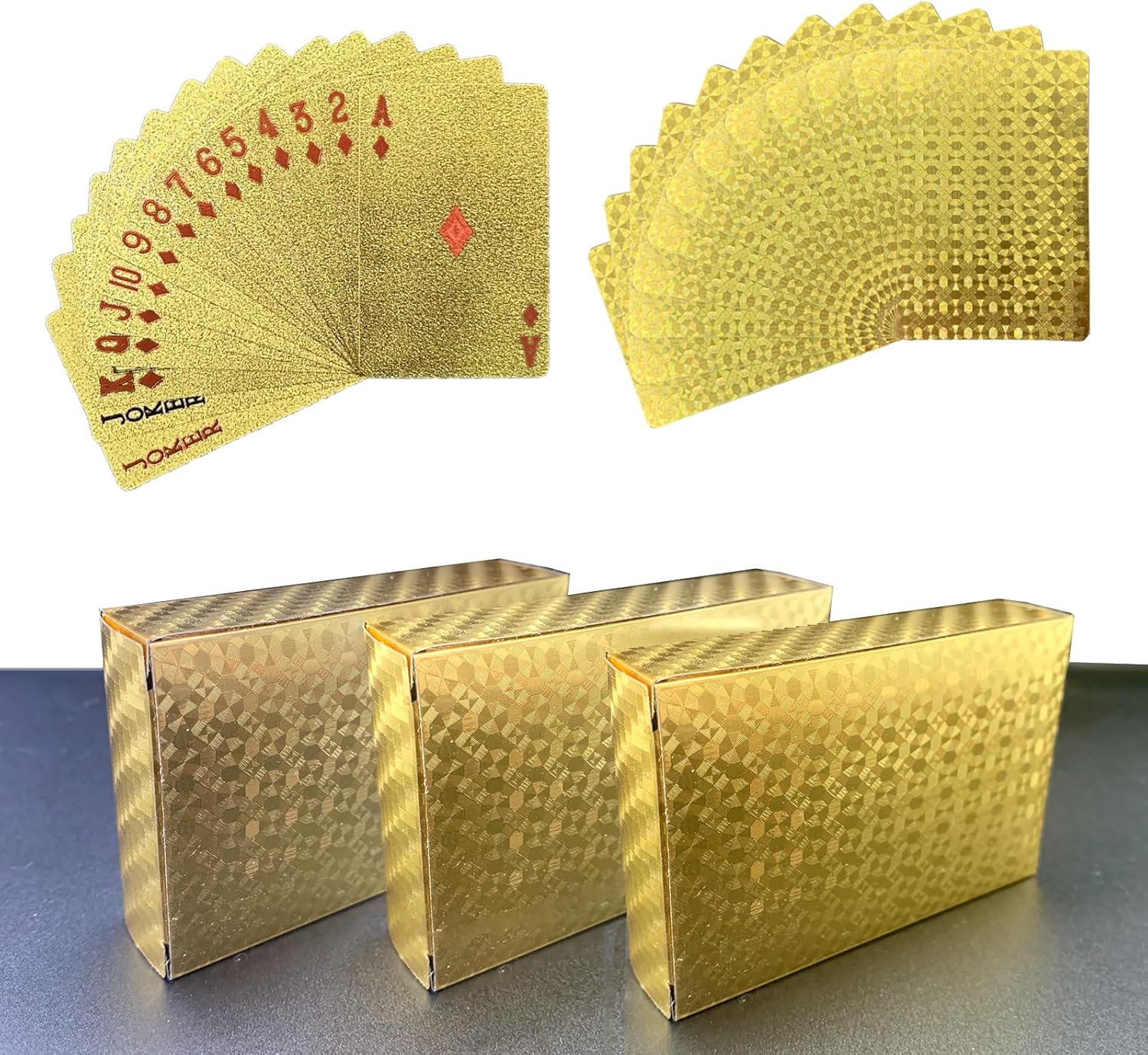 ZZZANA Gold Foil Playing Cards 3 Decks of Cards with Box Plastic Classic Magic Tricks Tool for Luxury Party and Game