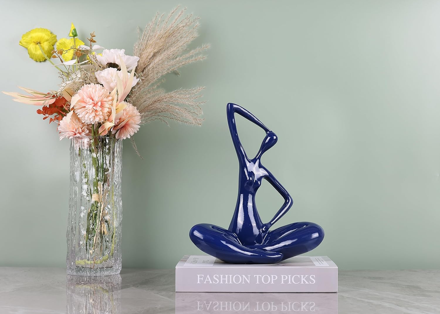 WUBIANJIE Estatua de dama de yoga azul, decoración moderna para mujer, figuras de yoga, decoración del hogar, mesa de entrada, decoración de consola