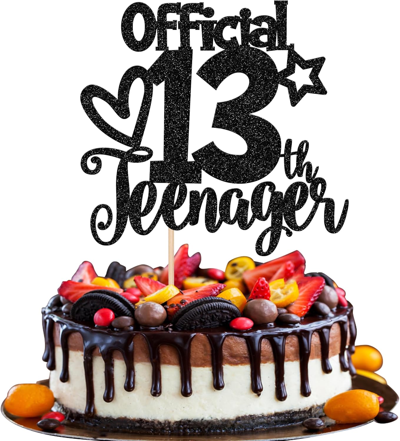 Rsstarxi 1 paquete de 13 decoraciones oficiales para tartas de adolescentes con purpurina negra para decoración de pastel de cumpleaños de 13 años,