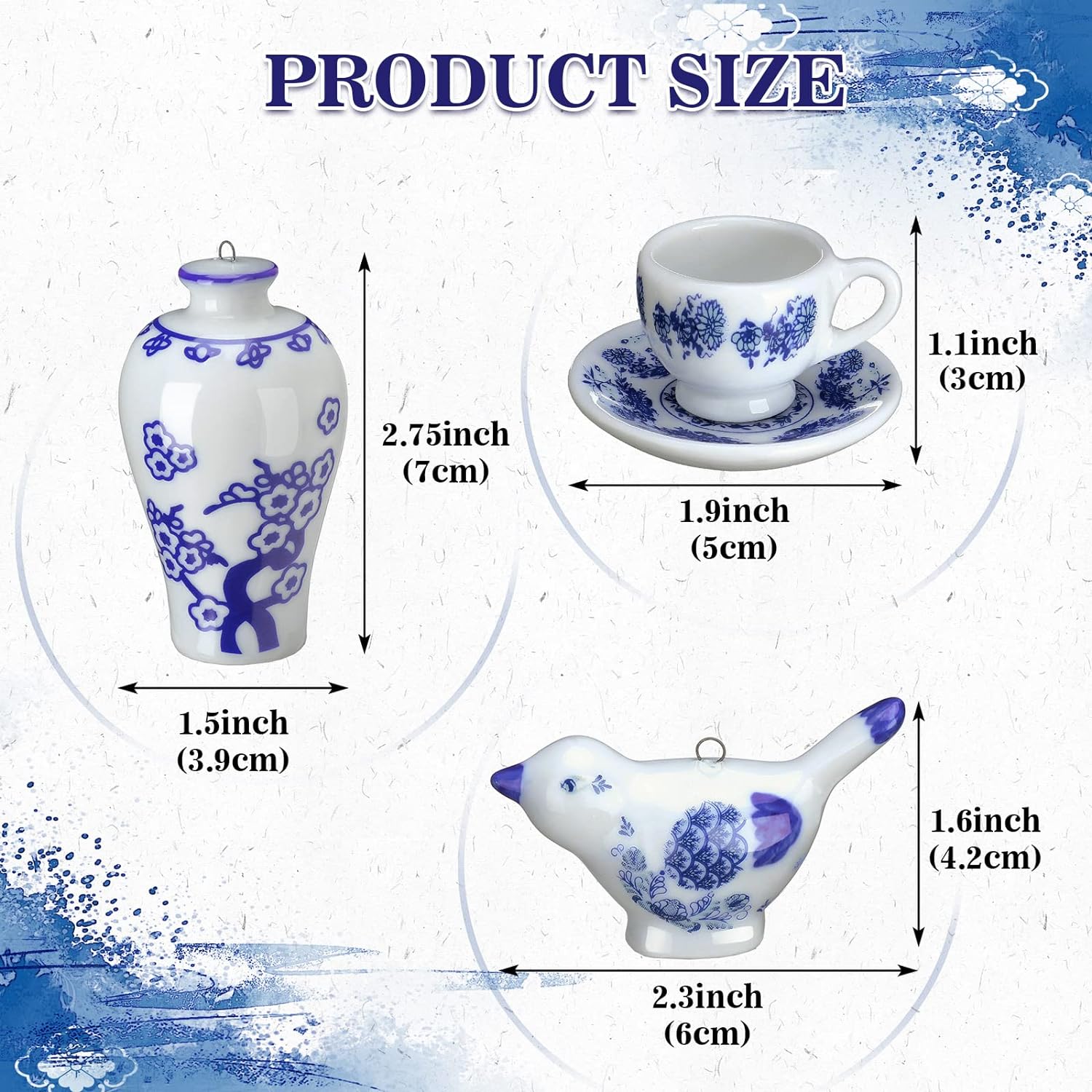 9 piezas de huevos colgantes de Pascua, adornos de porcelana azul y blanco, huevo de Pascua colgante de Pascua, adornos colgantes decorativos para