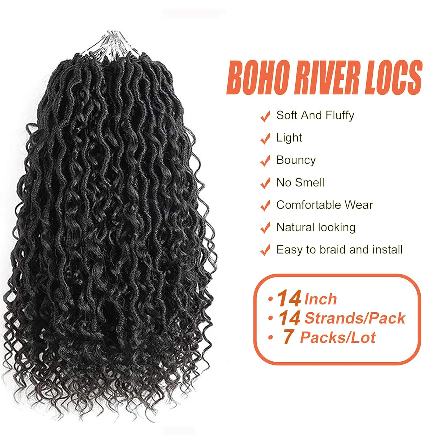 Goddess Locs – Cabello de ganchillo de 14 pulgadas, rastas estilo río bohemias, hippie, onduladas, con cabello rizado en medio y extremos (7