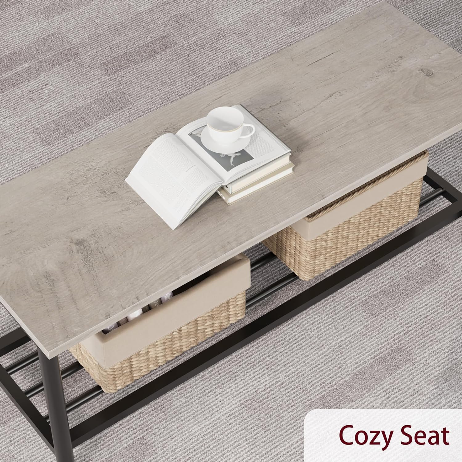 IDEALHOUSE Juego de mesa de comedor para 4, mesa de cocina y 2 sillas con banco de almacenamiento, juego de mesa de cocina rectangular de 47.2