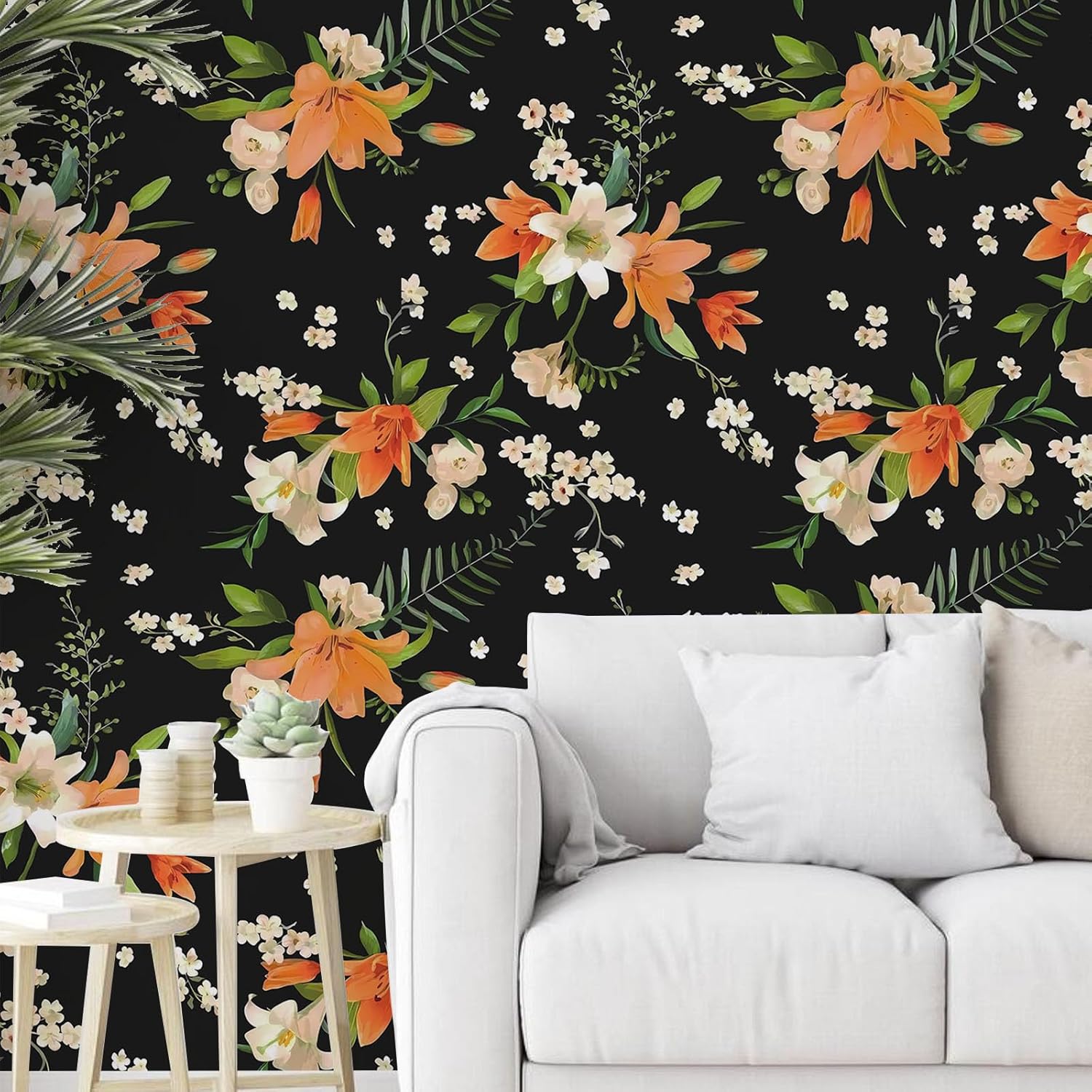 Papel tapiz autoadhesivo con diseño floral negro para dormitorio, baño, extraíble, encimera, gabinete, decoración del hogar, papel tapiz de vinilo
