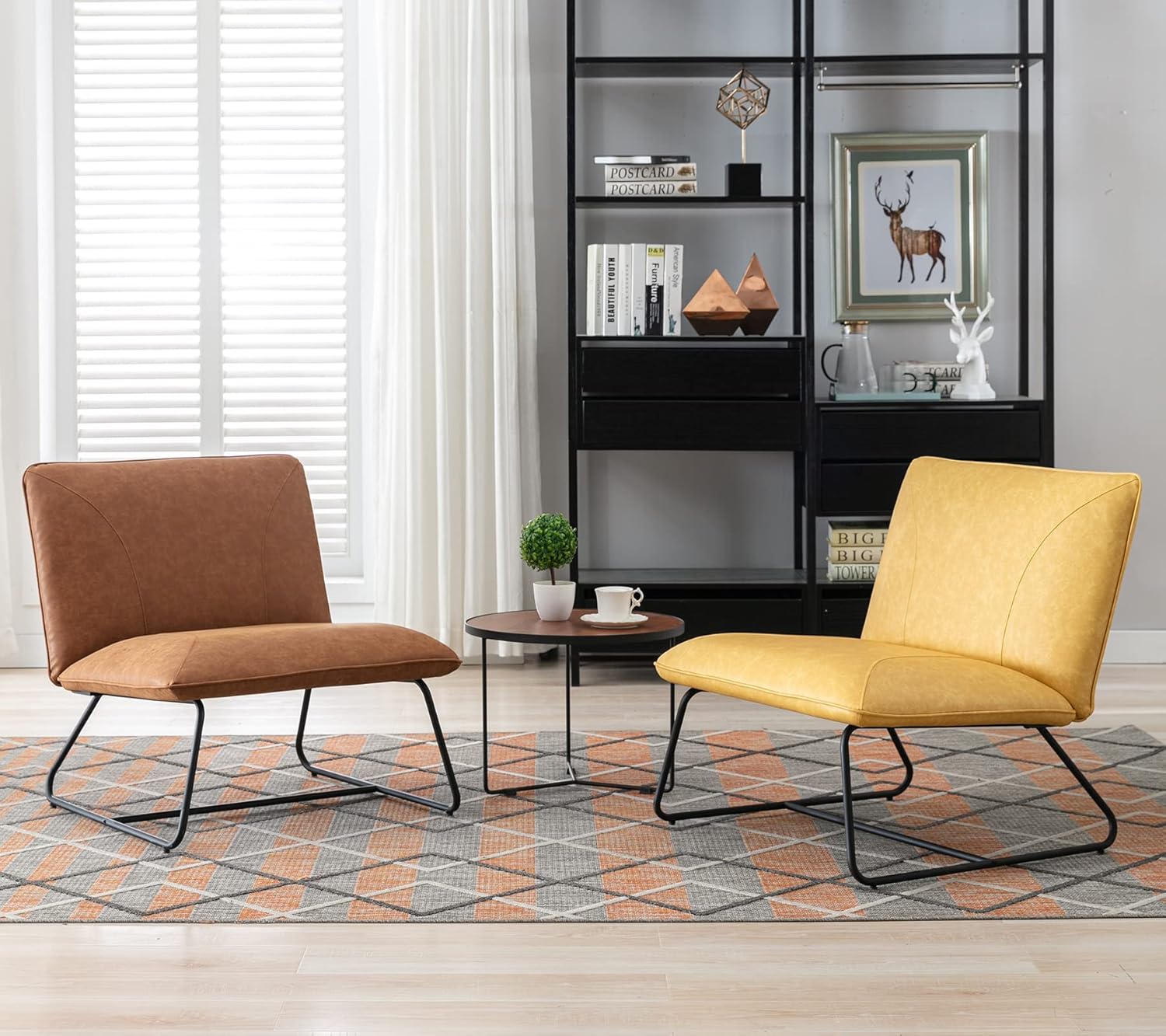 DUOMAY Juego de 2 sillas decorativas modernas, de 27.5 pulgadas de ancho grande, tapizadas de poliuretano, sin brazos, para sala de estar, sillas de