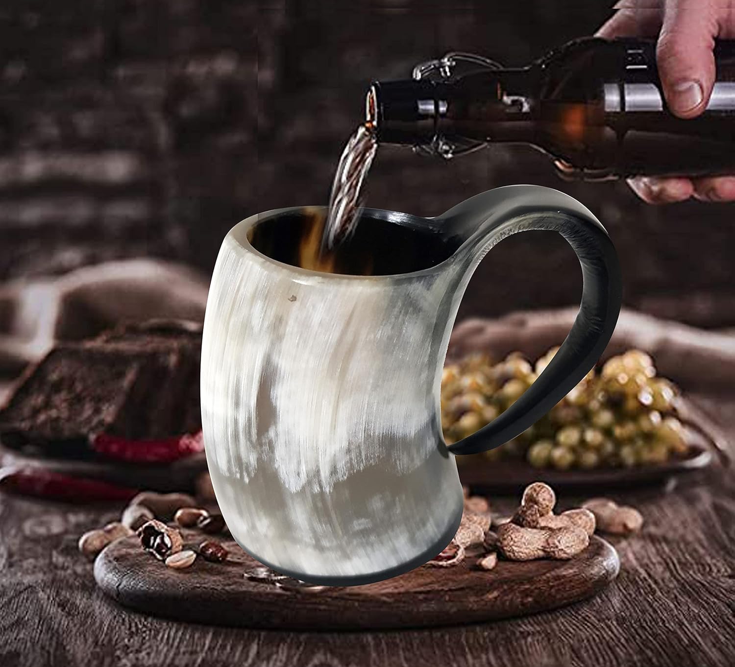 Taza pequeña de cuerno vikingo para beber, aguamiel y cerveza, Stein Ancient Ale Shot Glass Bar & KItchen Decor Set de 4 hechos a mano