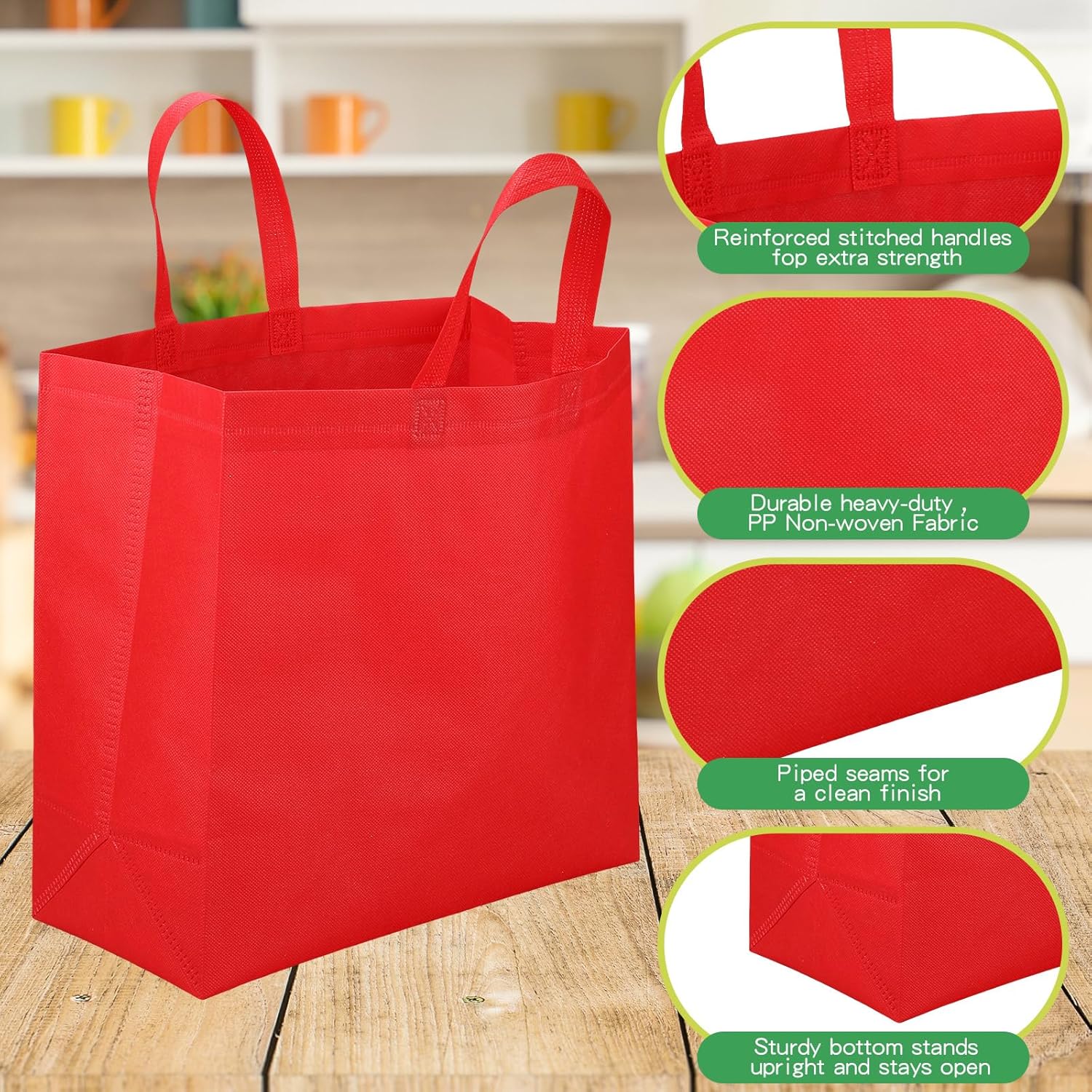 Abbylike 150 bolsas de mano no tejidas grandes reutilizables a granel con asas, bolsas de mano portátiles para compras