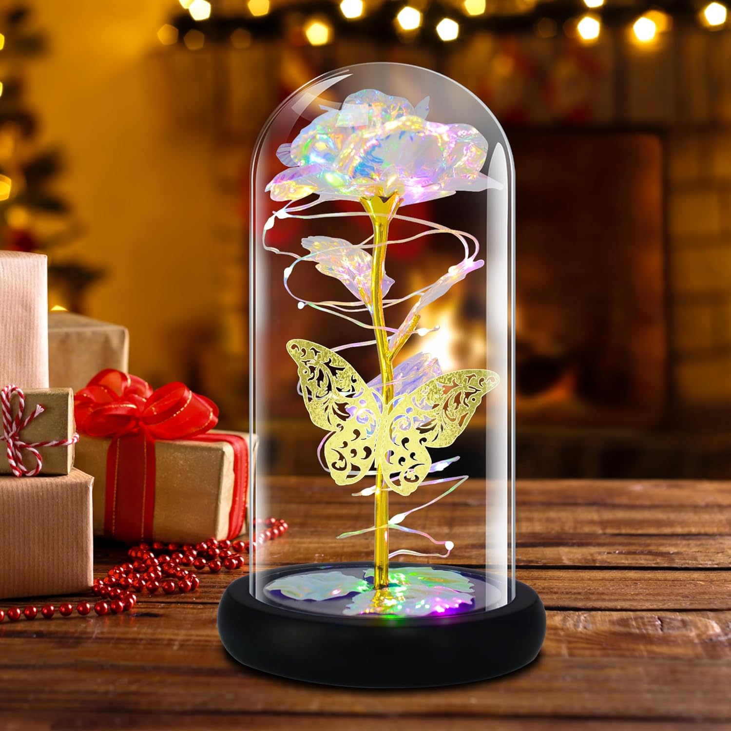 Regalo de cumpleaños para mujer, regalos de rosas para ella, flores artificiales que duran en una cúpula de cristal, regalos únicos para el día de
