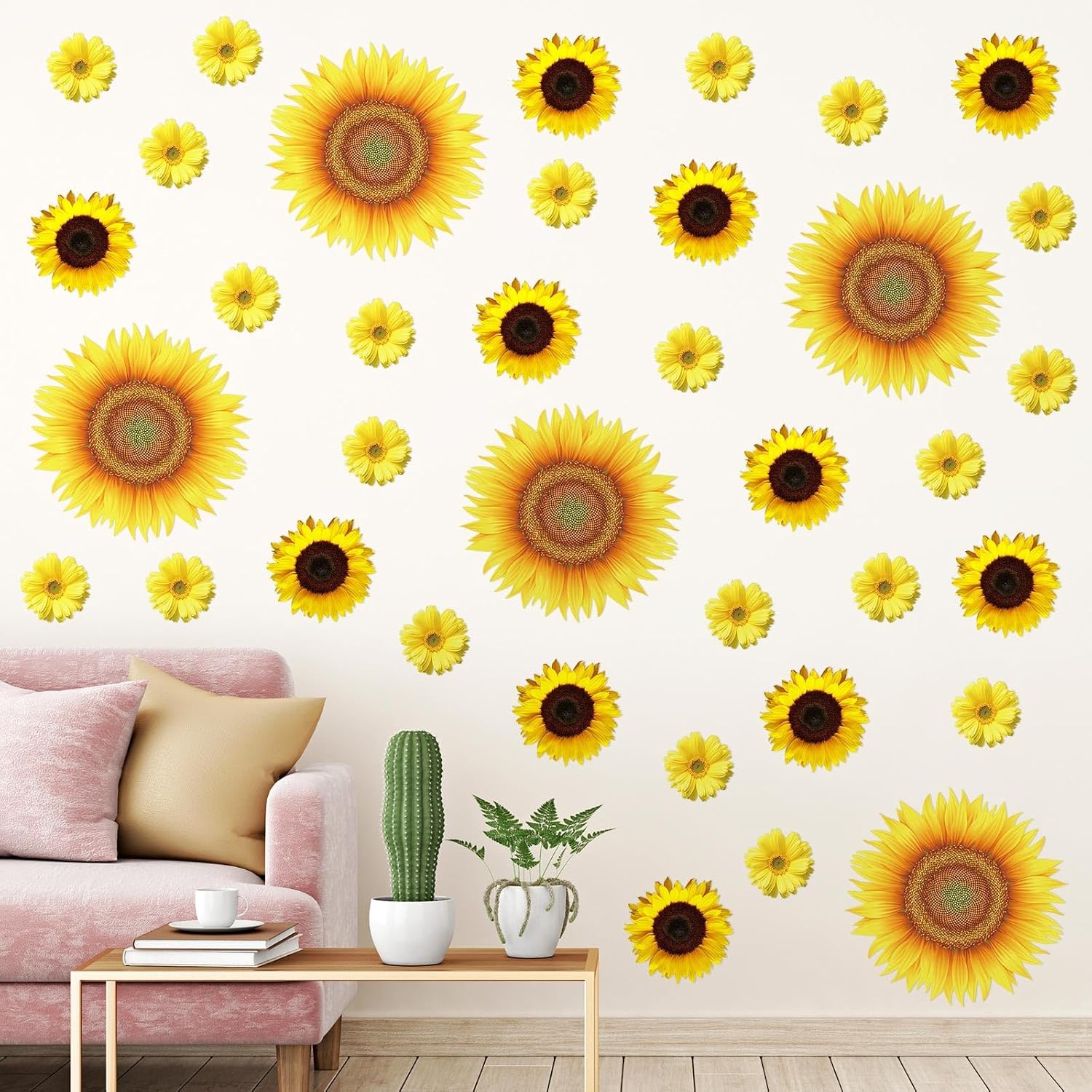 Bencailor 36 hojas de calcomanías de pared de flores de vinilo para pared, papel tapiz floral para niños y niñas, para guardería, sala de juegos,