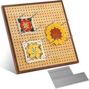 Yrangee Tabla de bloqueo de ganchillo con clavijas, tabla de bloqueo de 13 pulgadas para ganchillo, marco de nogal cuadrado de grannera, alfombrilla Yrangee Tabla de bloqueo de ganchillo con clavijas, tabla de bloqueo de 13 pulgadas para ganchillo, marco de nogal cuadrado de grannera, alfombrilla
