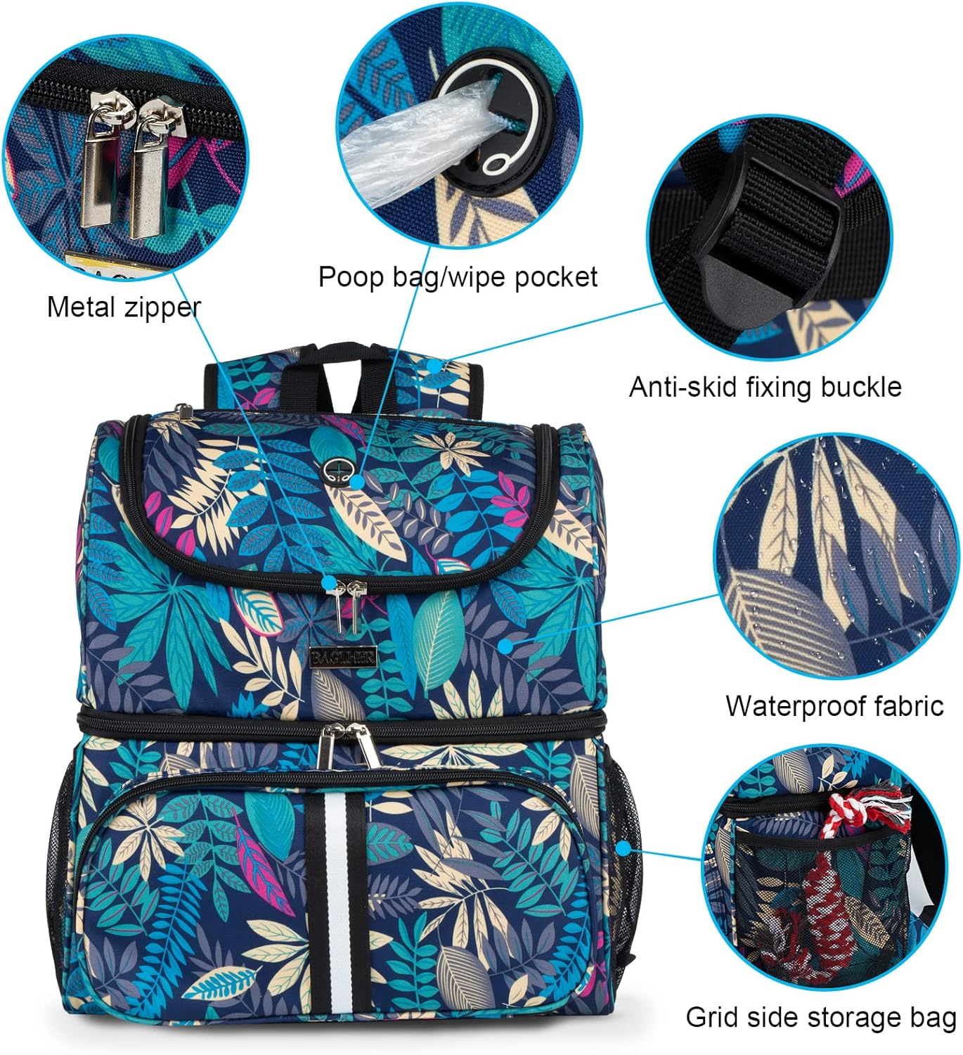 BAGLHER Bolsa de viaje para mascotas, mochila de doble capa para suministros para mascotas (para todos los suministros de viaje para mascotas),