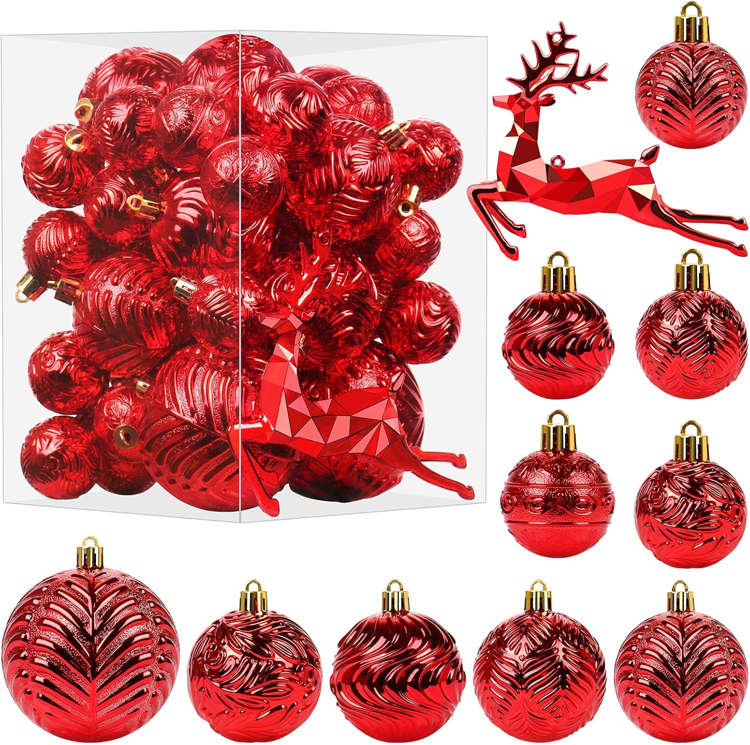 SY Super Bang Juego de adornos de Navidad, 40 adornos colgantes de Navidad inastillables para decoración del árbol de Navidad, color rojo