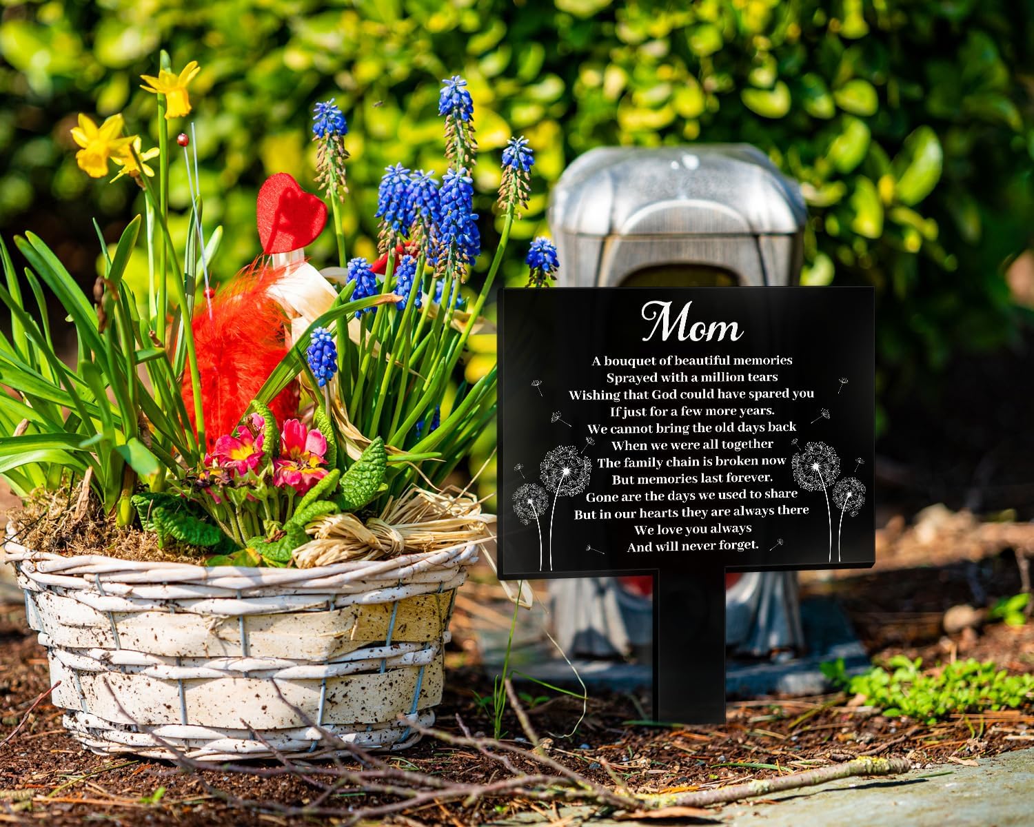 COLOR VALLEY ART Placa de recuerdo de mamá, estaca acrílica para tumba, para cementerio, negro, para jardín, simpatía, estaca para tumba al aire