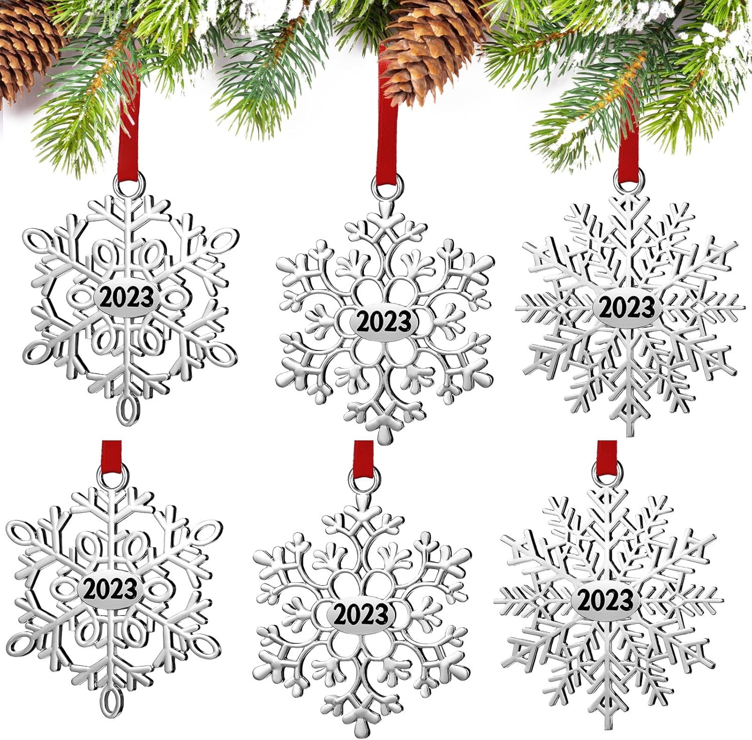 Adorno de Navidad de metal con copos de nieve para árbol de Navidad, copos de nieve, decoraciones colgantes de Navidad para árbol de Navidad,