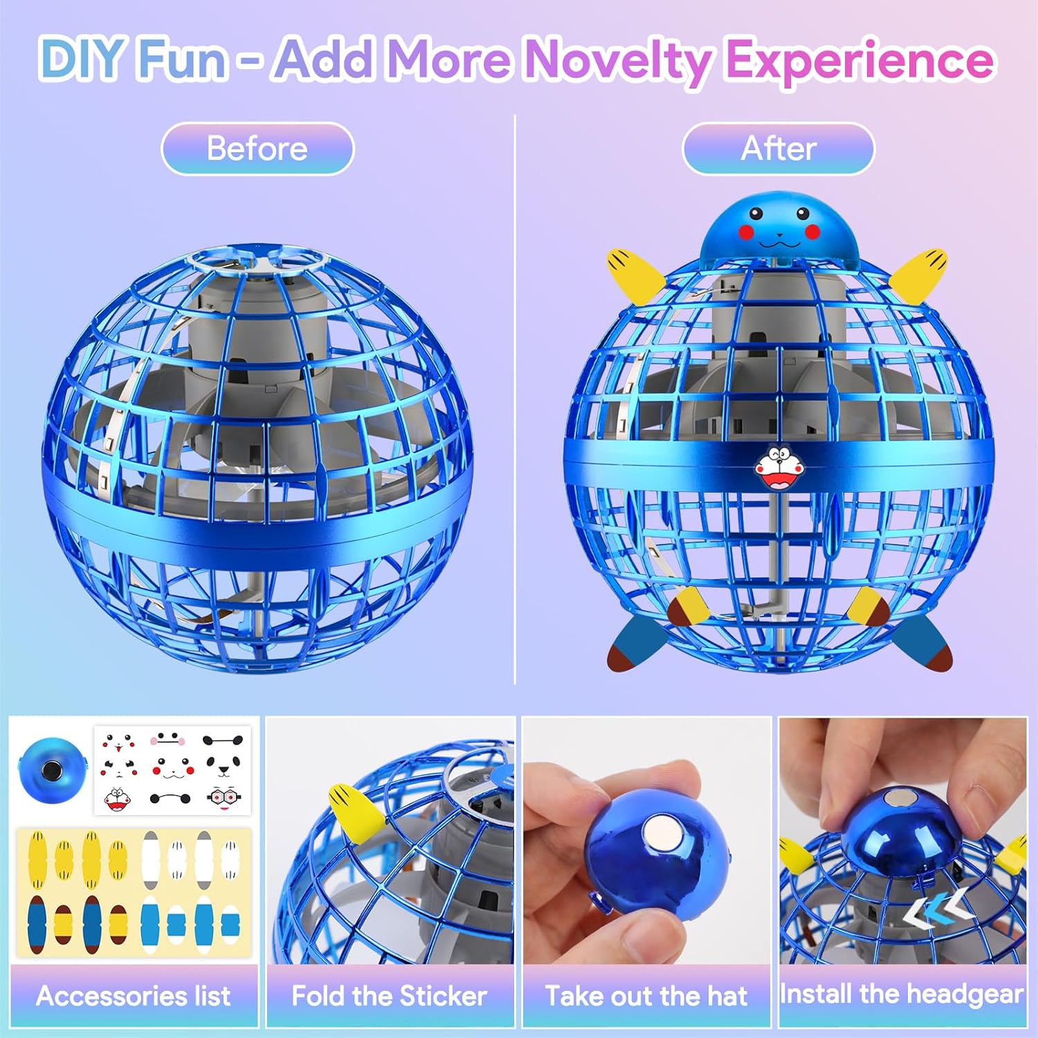Juguete de bola de orbe volador, juguetes de bola flotante Boomerang controlados a mano, Fidget Flying Spinner con luces mágicas, mini drone Cool