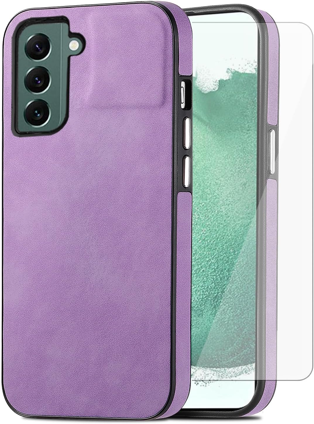 Asuwish Funda de teléfono para Samsung Galaxy S22 5G con protector de pantalla de vidrio templado y funda delgada de cuero suave y resistente,