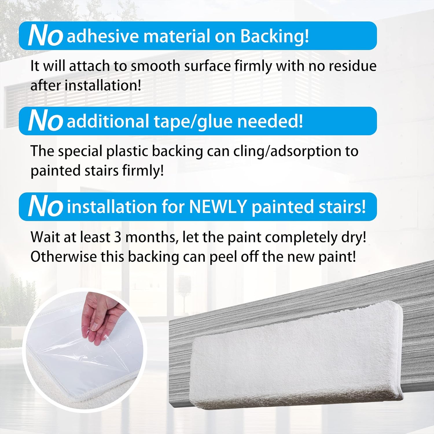 PURE ERA Protectores de escalera para interiores ultra afelpados, suaves, para interiores, aptos para mascotas, cinta antideslizante, sin lavable,
