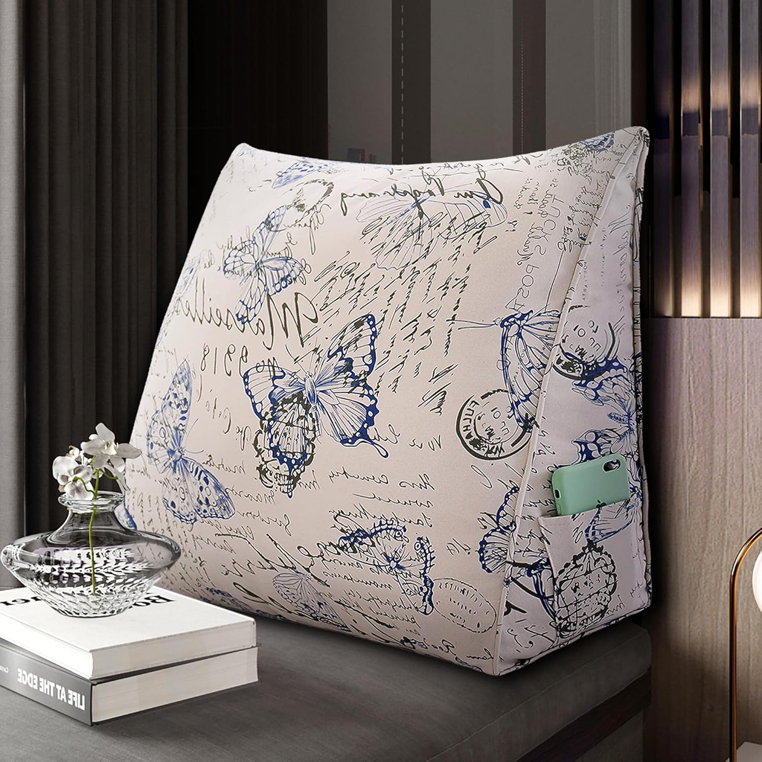 YXCSELL Almohada de cuña para respaldo, almohada de almohada con estampado, almohada de lectura triangular pequeña para sentarse en la cama, soporte