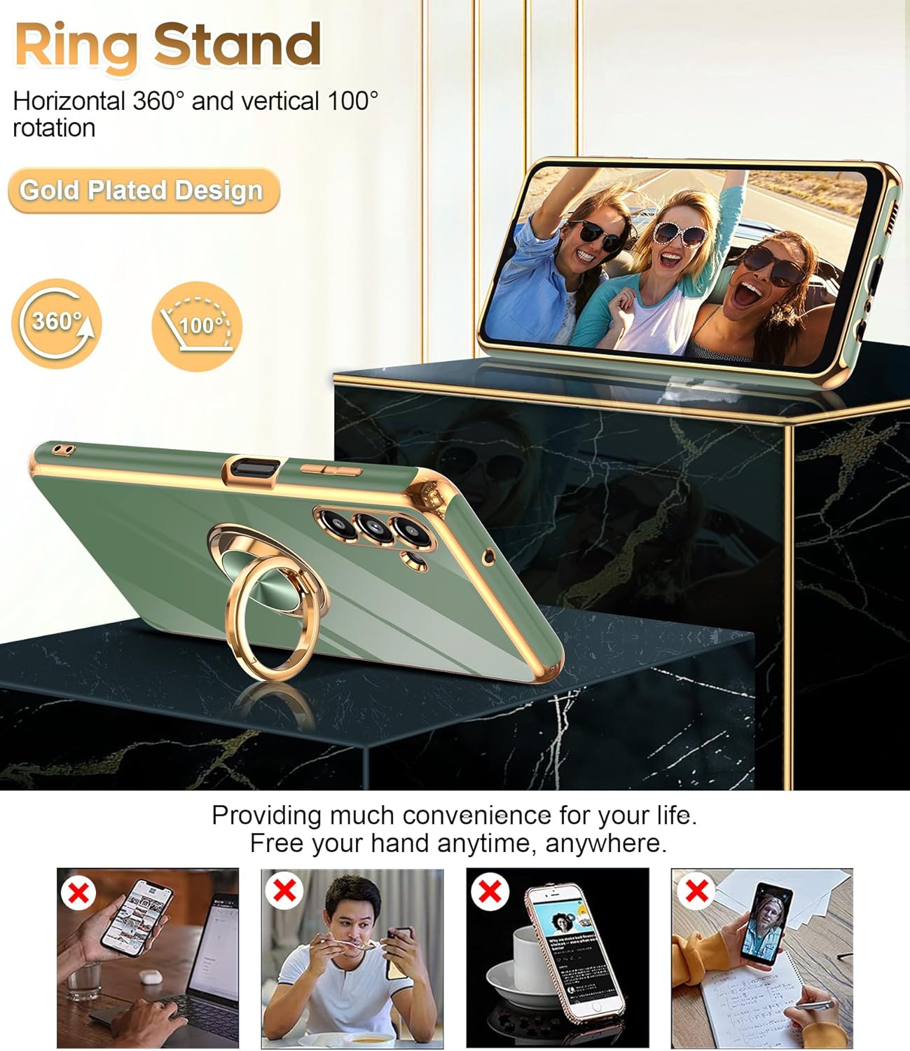 LeYi Funda para Samsung Galaxy A13 5G con protector de pantalla de vidrio templado (paquete de 2) Soporte de anillo giratorio de 360, soporte