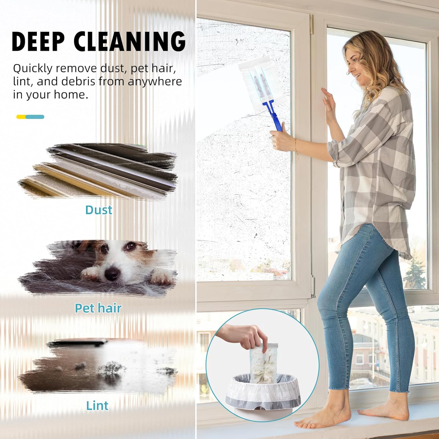 30 repuestos de plumero compatibles con Swiffer Dusters 180  Mango extensible, reemplazo de plumero multisuperficie resistente de 180 con 1 mango