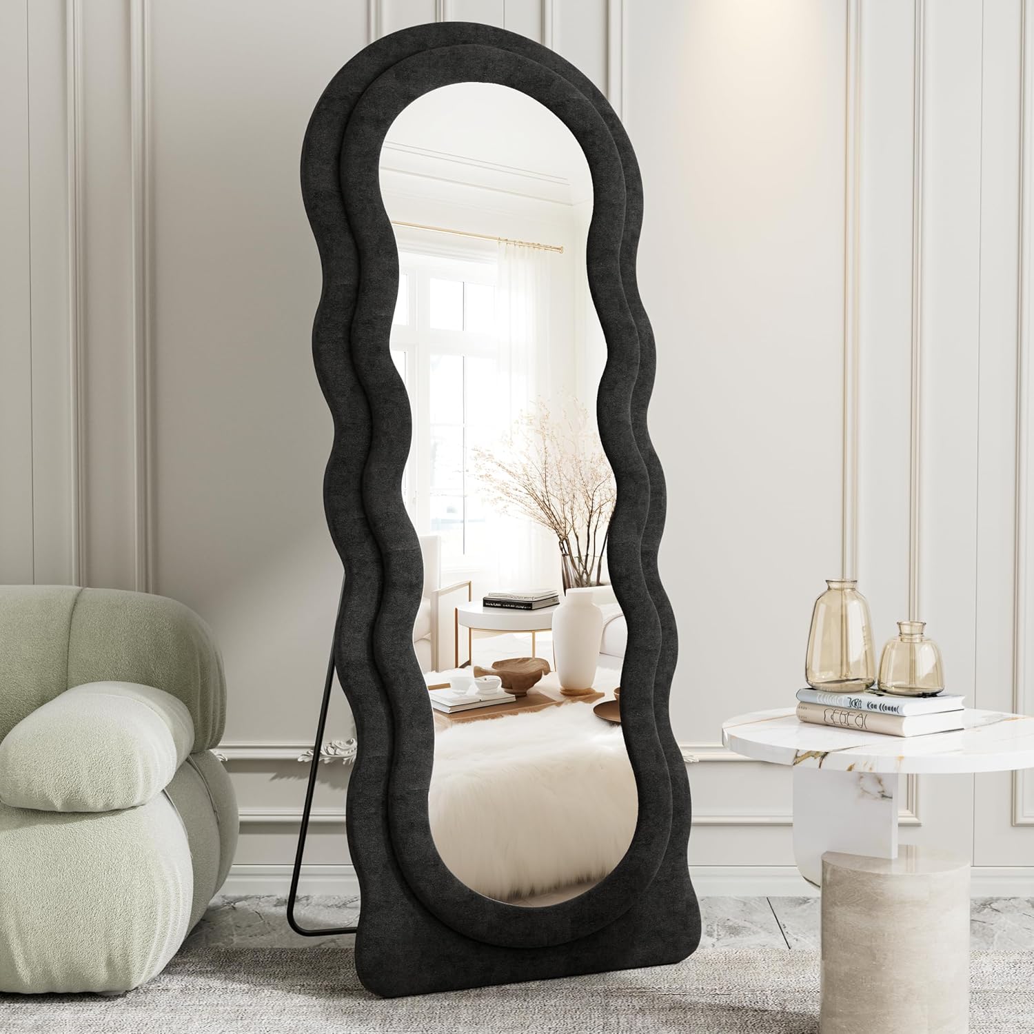 ZMYCZ Espejo de longitud completa, 63 x 24 pulgadas, espejo de pie arqueado, espejo de pared de franela en forma de nube, espejo de tocador para