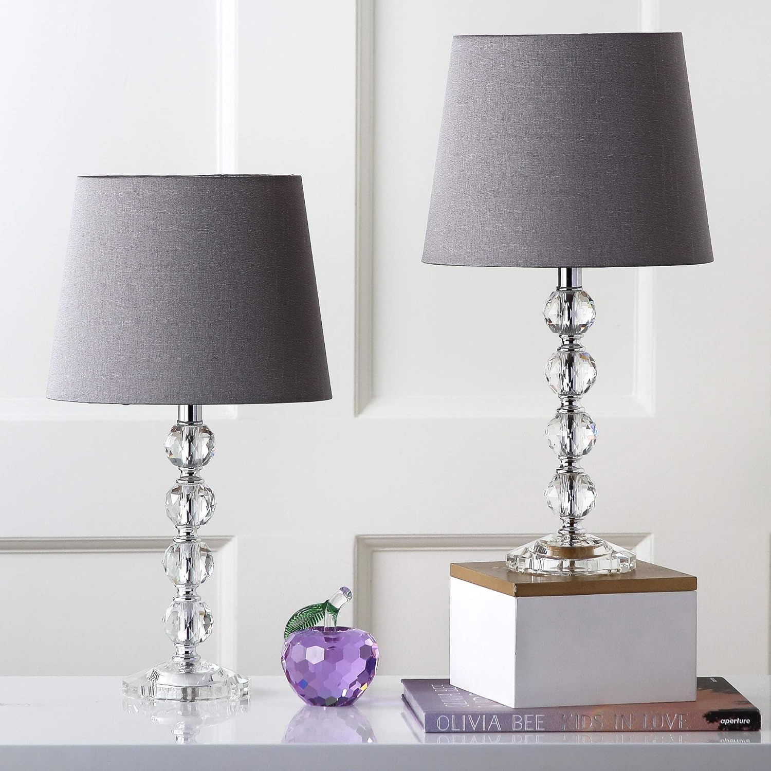 SAFAVIEH Lighting Collection Nola Modern Glam – Juego de 2 lámparas de mesa apilables de 16 pulgadas para dormitorio, sala de estar, oficina,