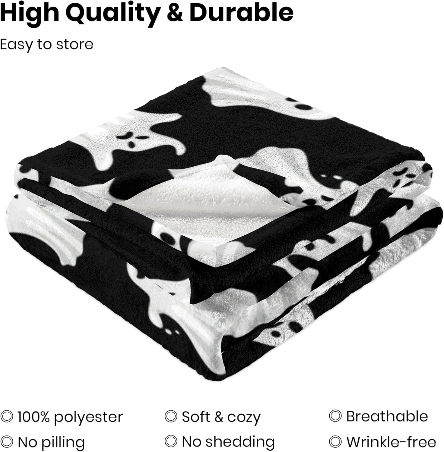 Manta de Halloween de fantasma, fantasma, espeluznante, manta de franela de forro polar blanco y negro para dormitorio, sala de estar, sofá, cama,
