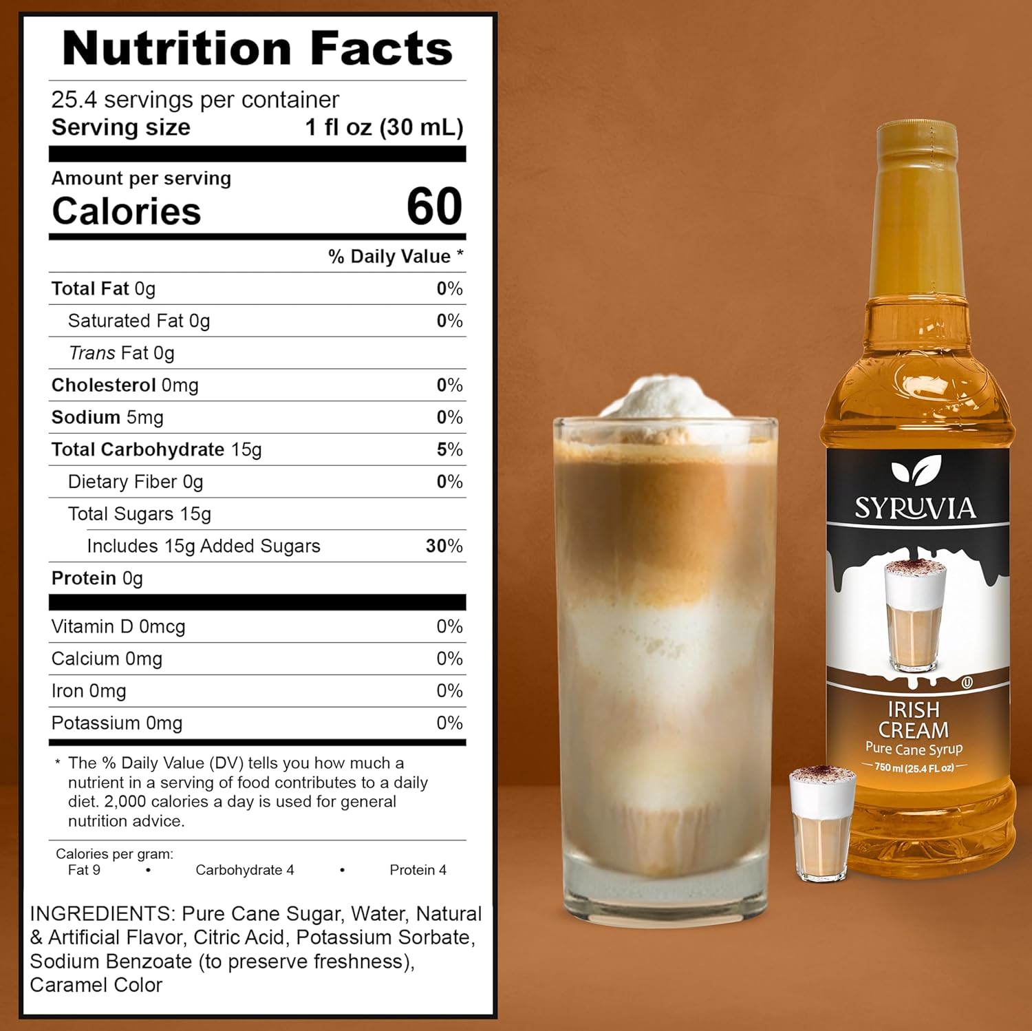 Syruvia Jarabe de crema irlandesa para café, sabor cremoso de jarabe de café, 25.4 onzas líquidas, kosher, sin gluten, ideal para café con infusión