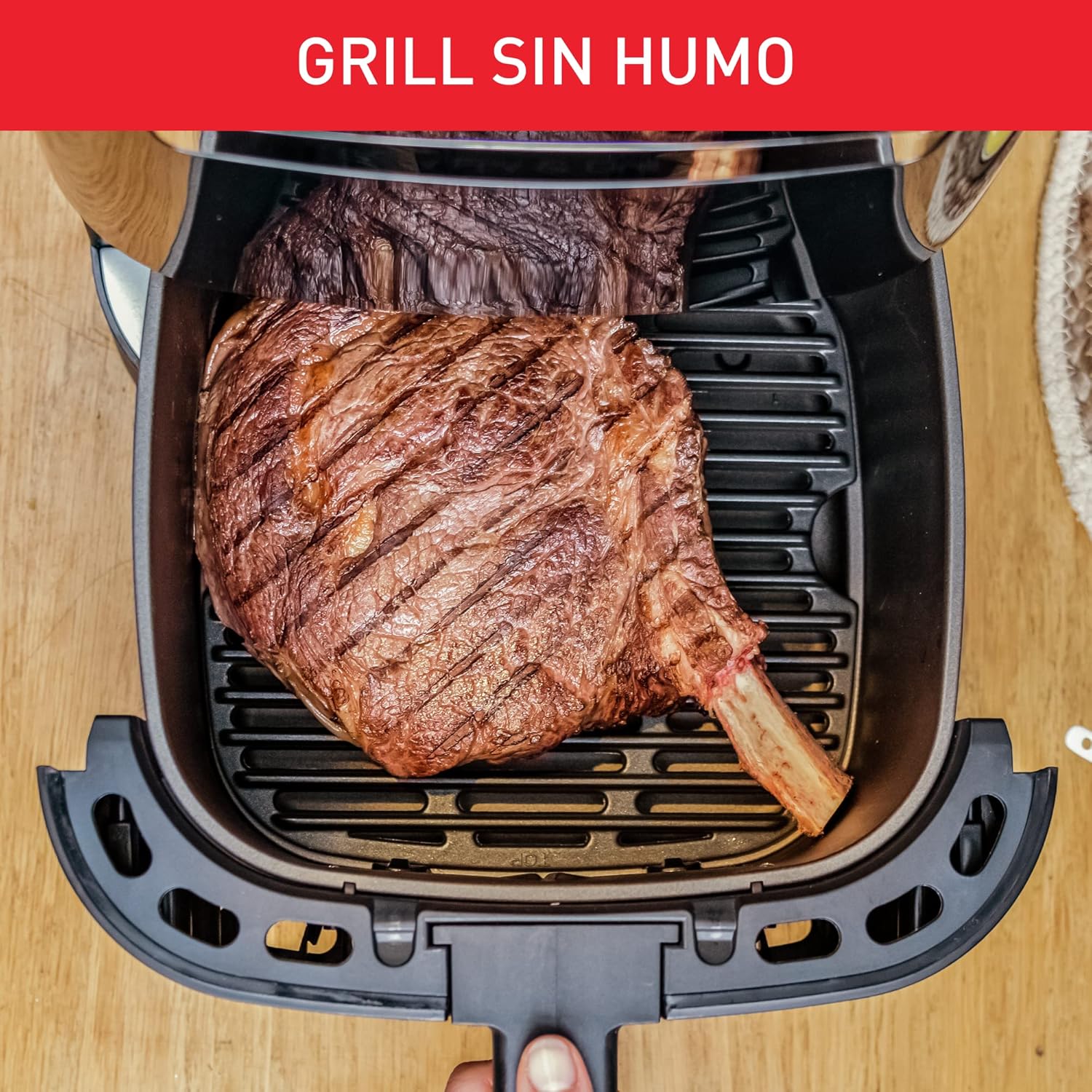 T-Fal Freidora de Aire con Parrilla Easy Fry & Grill con Antiadherente 4.2 L 1450 W Inoxidable EY505850, 8 programas automáticos