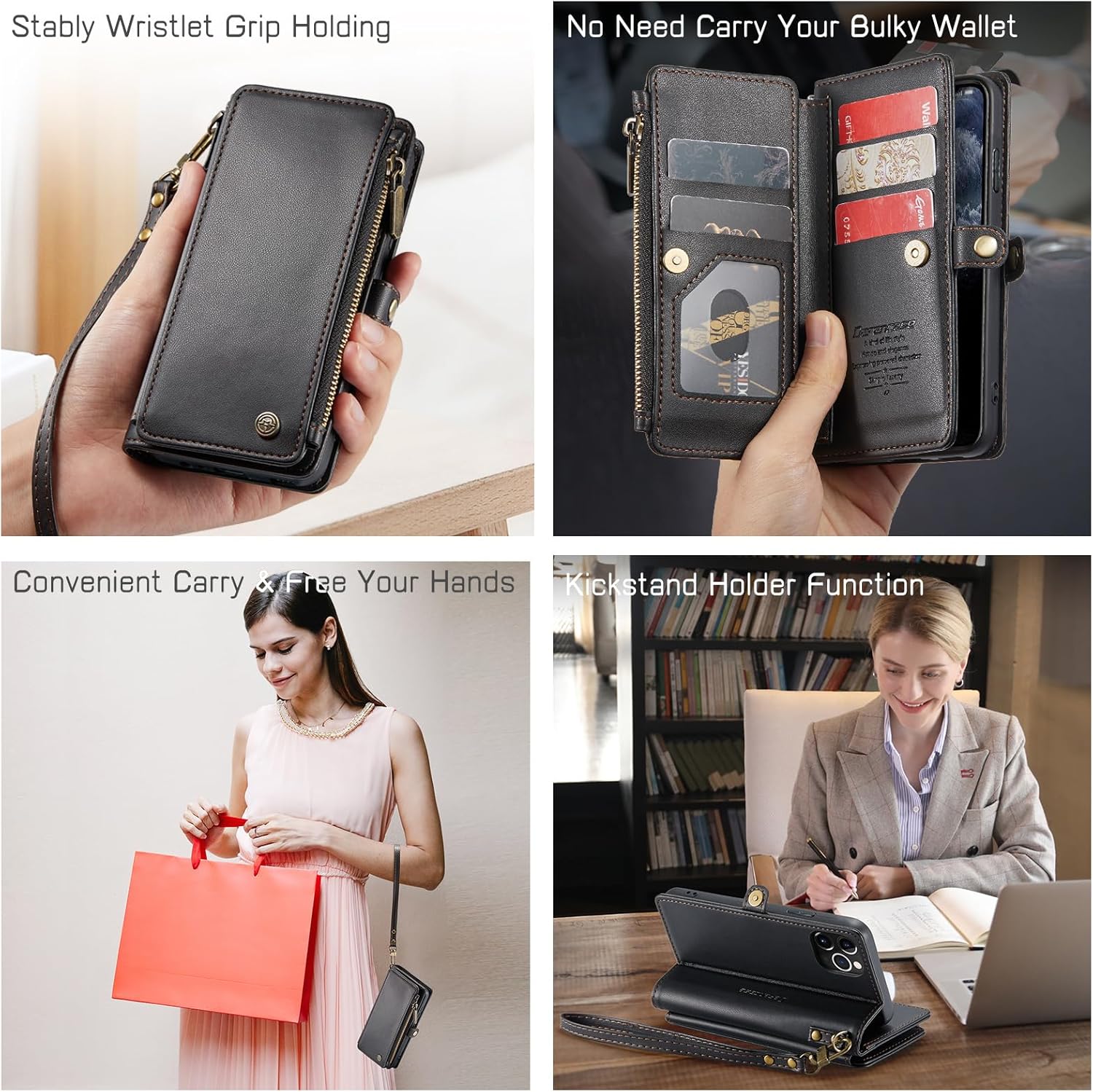 Defencase Funda para iPhone 11 Pro, bloqueo RFID para iPhone 11 Pro, funda tipo cartera para mujeres y hombres con soporte para tarjetas, cierre