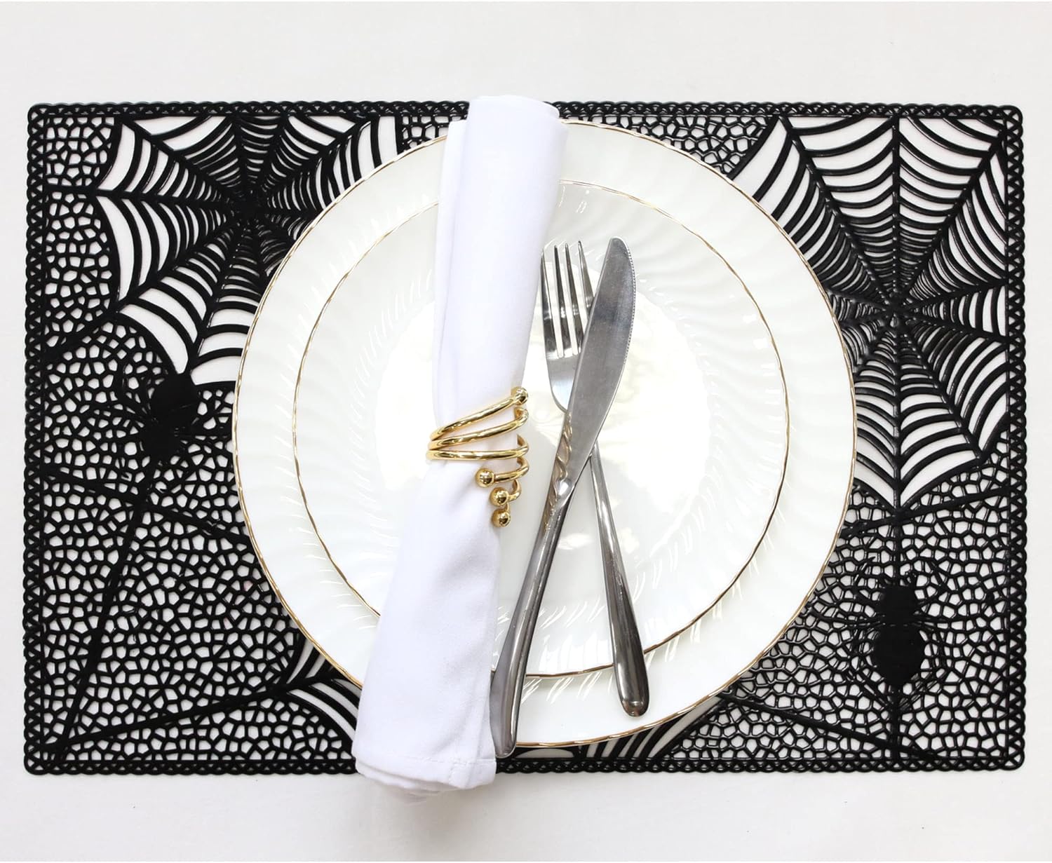 Wintop – Manteles individuales de Halloween de 12 x 17.5 pulgadas para mesa de comedor, vinilo prensado metálico, decoración navideña, juego de 6,