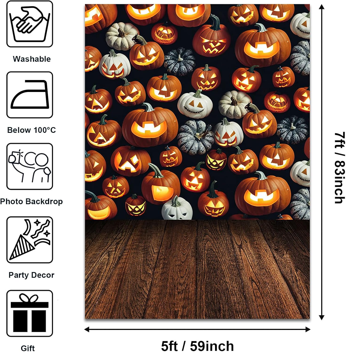 Avezano Telón de fondo para fotografía de Halloween, faroles de calabaza aterradores, tablero de madera, telón de fondo de Halloween, retrato