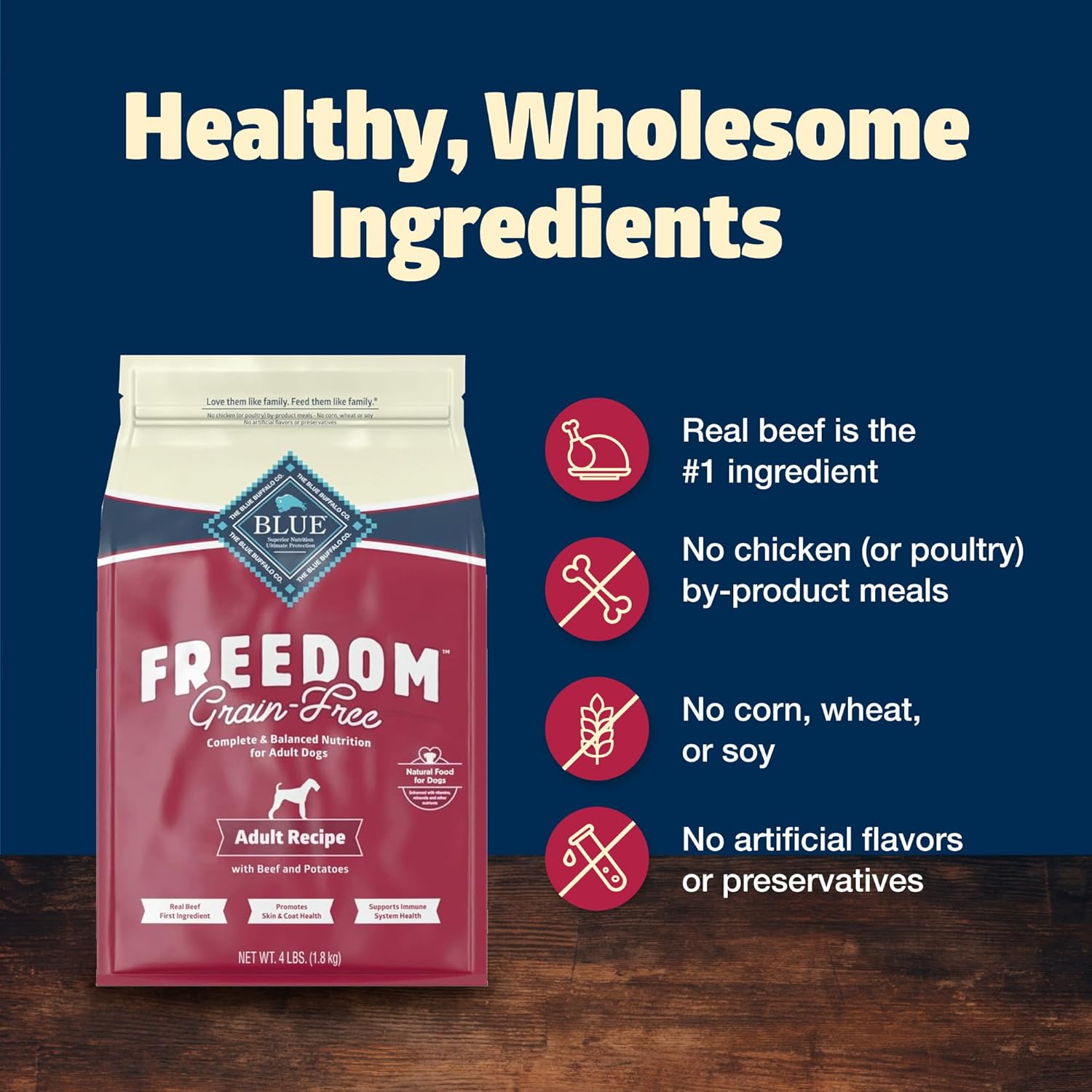 Blue Buffalo Freedom – Receta sin granos para perro, receta de carne de res, 4 libras