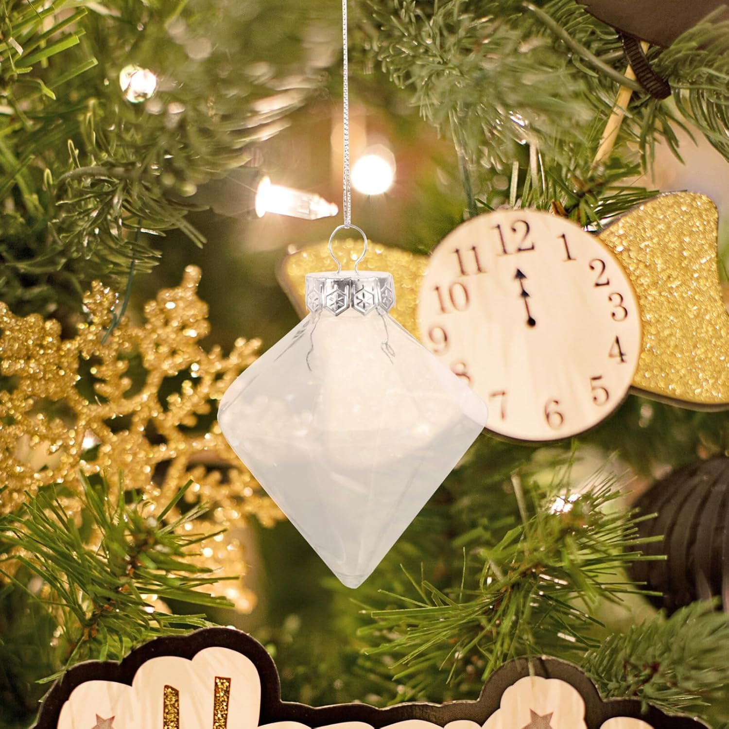Angoily Bolas de adorno rellenables de plástico transparente para Navidad, 12 unidades, prisma, bola de decoración de Navidad para proyectos de