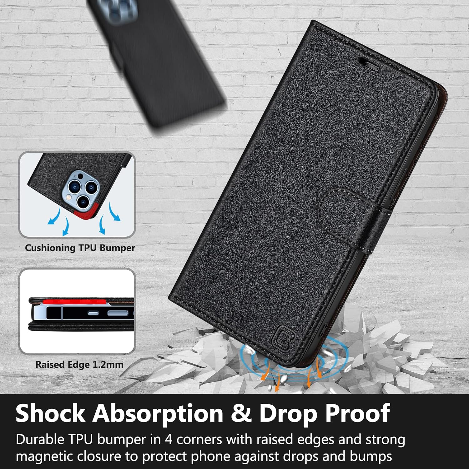 Funda protectora de piel sintética con bloqueo RFID, función atril con cierre magnético, funda tipo cartera compatible con iPhone 13 Pro Max 5G de
