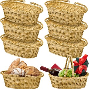 Sintuff 6 cestas de mimbre con asa tejidas para pícnic, cesta ovalada trenzada, cesta de frutas, cesta de cosecha, cesta vacía pequeña para frutas, Sintuff 6 cestas de mimbre con asa tejidas para pícnic, cesta ovalada trenzada, cesta de frutas, cesta de cosecha, cesta vacía pequeña para frutas,