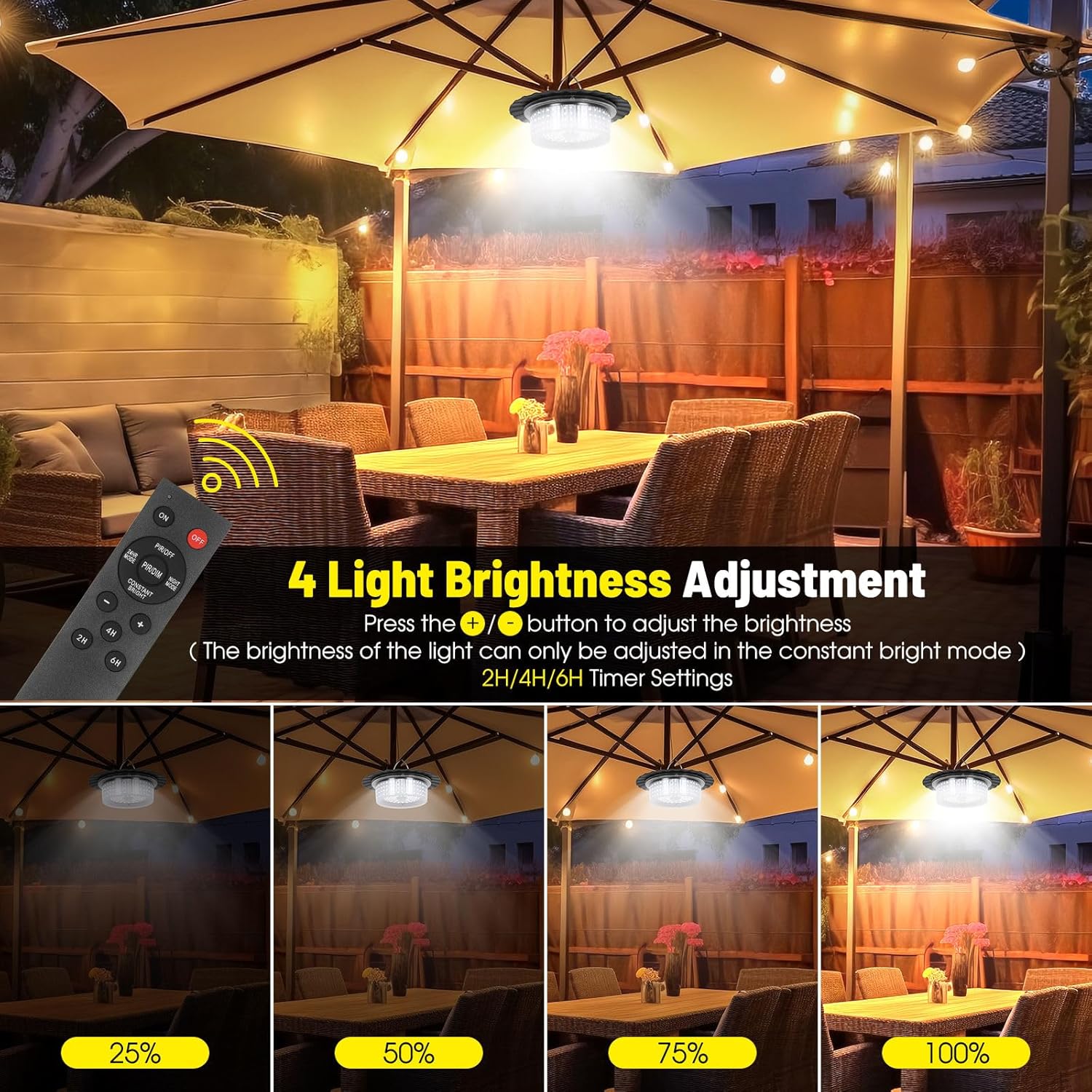 Luz solar para cobertizo, 244 LED, luz colgante solar para exteriores e interiores, 6 modos de iluminación de 360, luz solar con control remoto,
