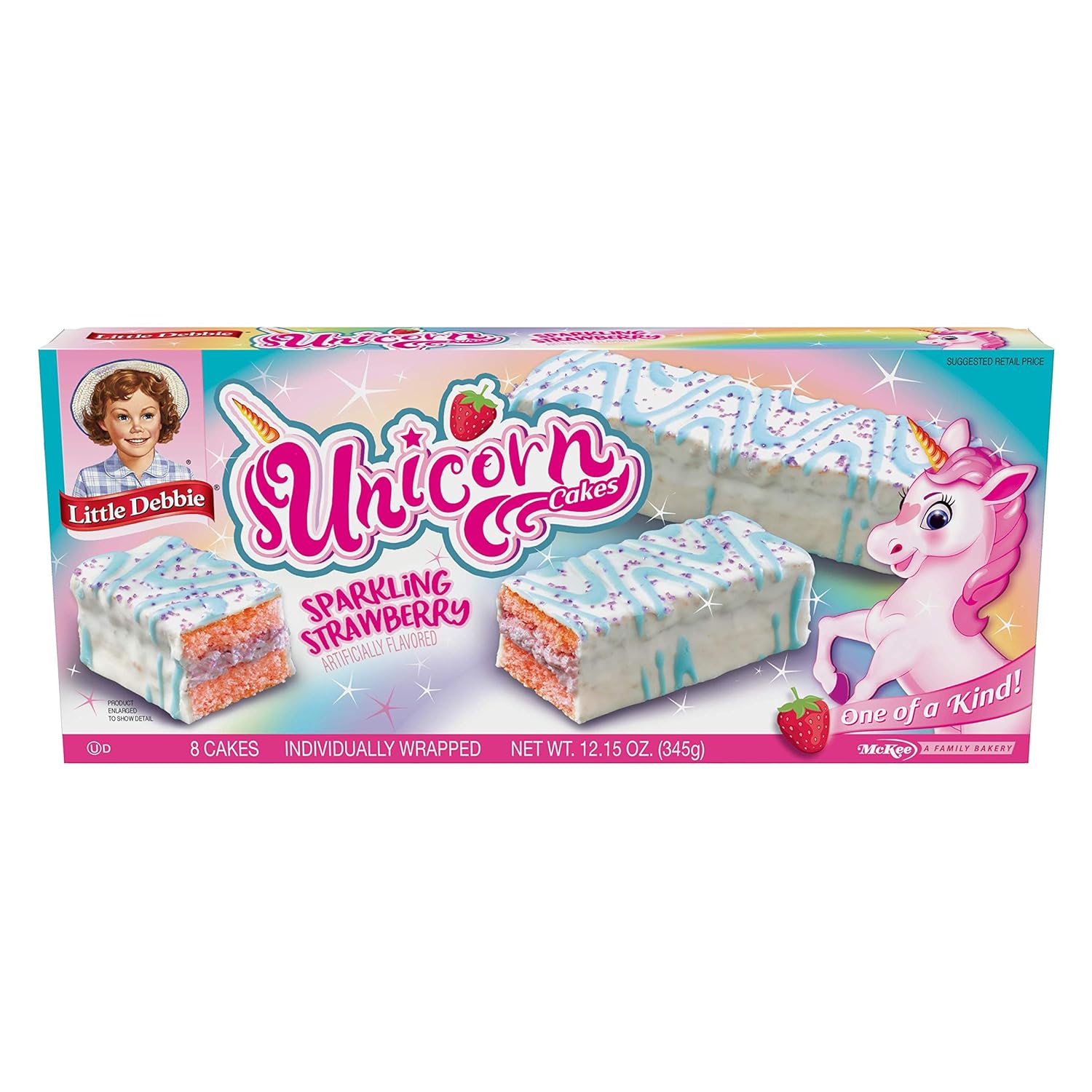Little Debbie Unicorn Cakes, 48 pasteles de fresa envueltos individualmente, 8 unidades (paquete de 6)