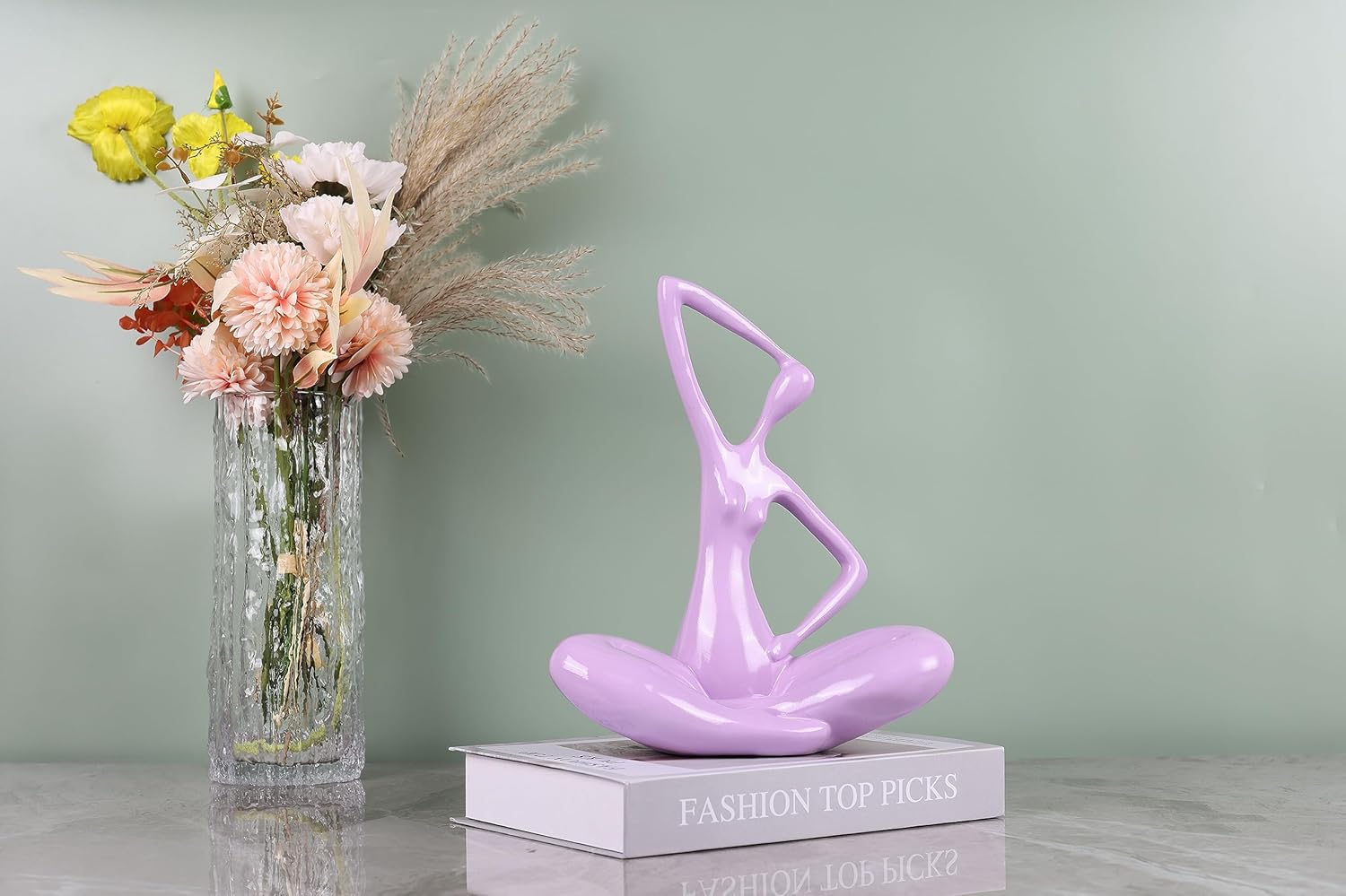 Estatua de dama de yoga púrpura, estatua decorativa femenina moderna, decoración del hogar, decoración de arte moderno para sala de estar, mesa de