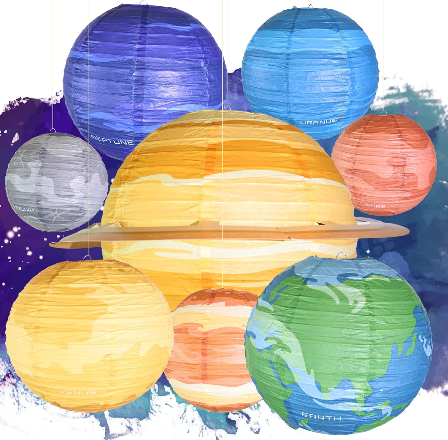 Linternas de papel, linternas de papel espaciales, planetas, decoración de planetas, planetas colgantes de 12 pulgadas, adecuadas para fiestas