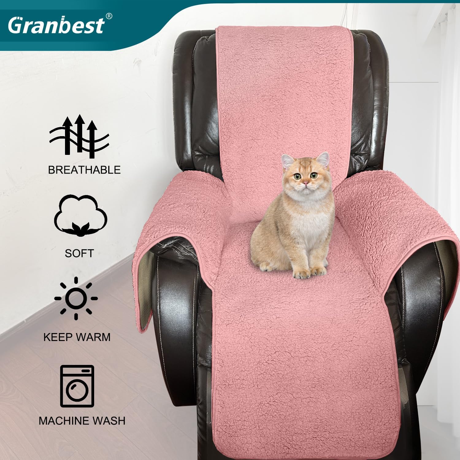 Granbest Funda para silla reclinable ultrasuave y gruesa que se asemeja a la piel de oveja, antideslizante, elegante, lavable, protector para sillas